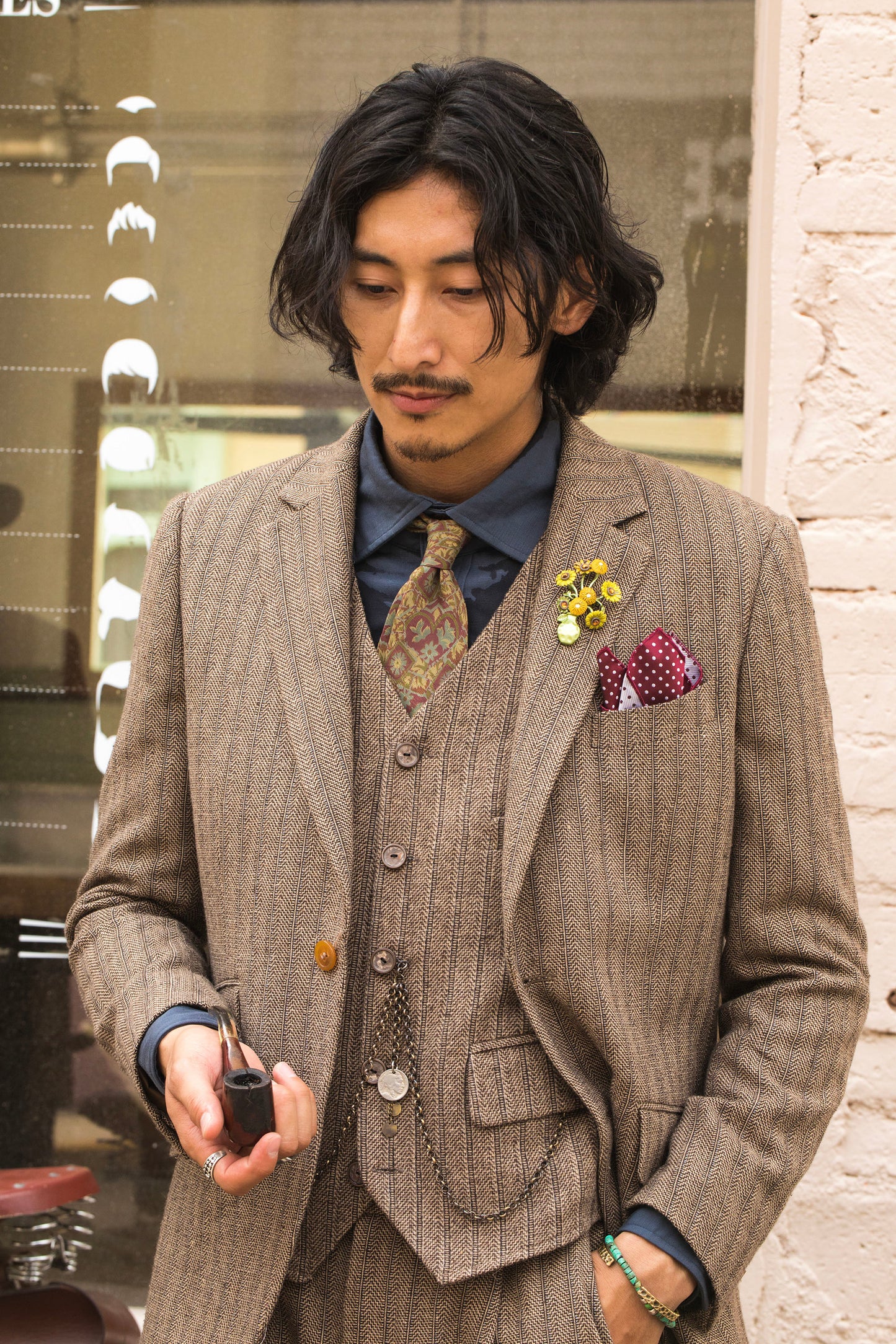 British style elegant high-end wool suit men's retro striped suit jacket