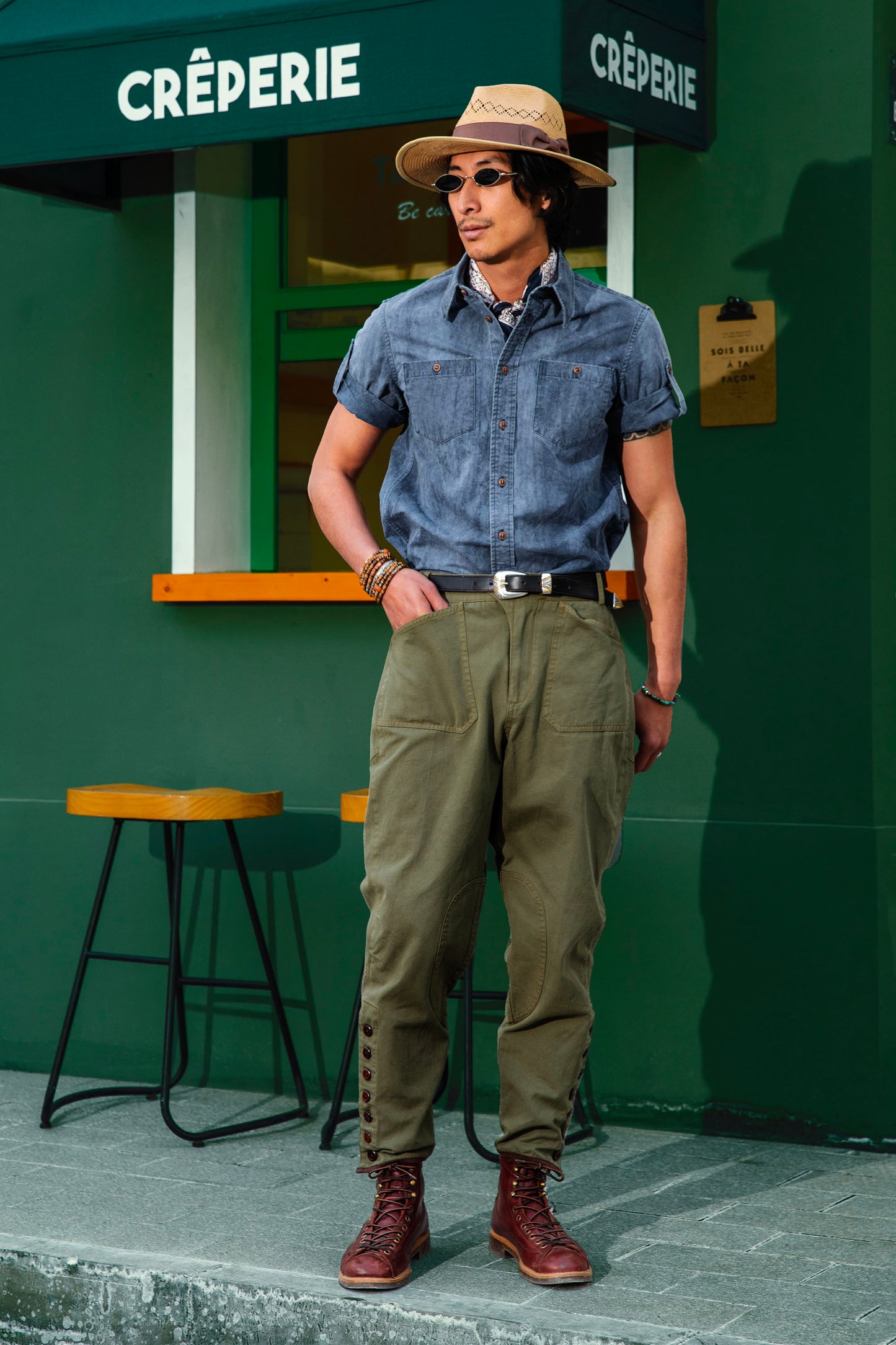 American retro style cycling pants men's Ami khaki workwear style casual slim breeches skinny nine-point pants