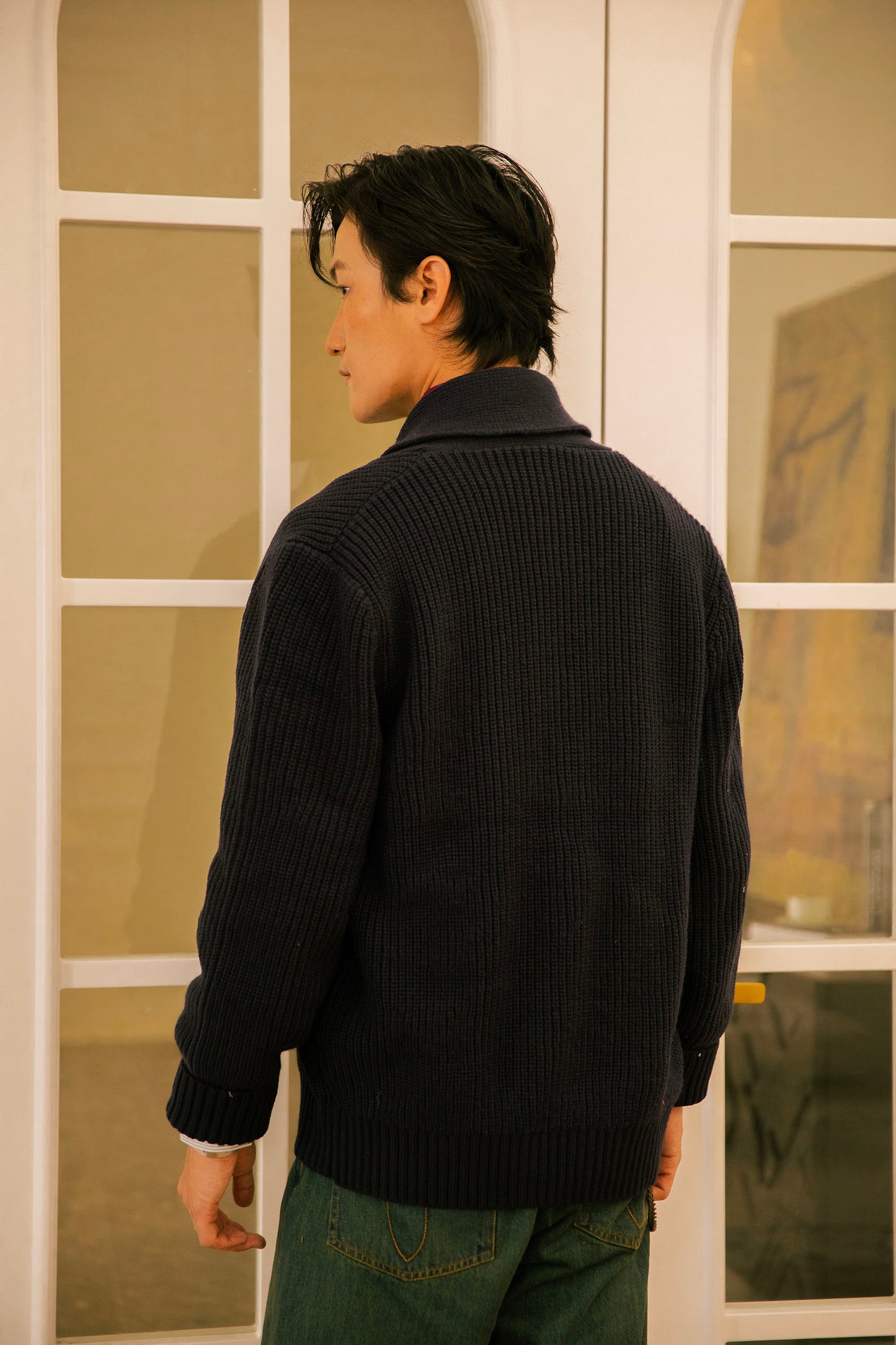 Italian Naples shawl collar sweater for men Heavy warm business gentleman knitted cardigan jacket