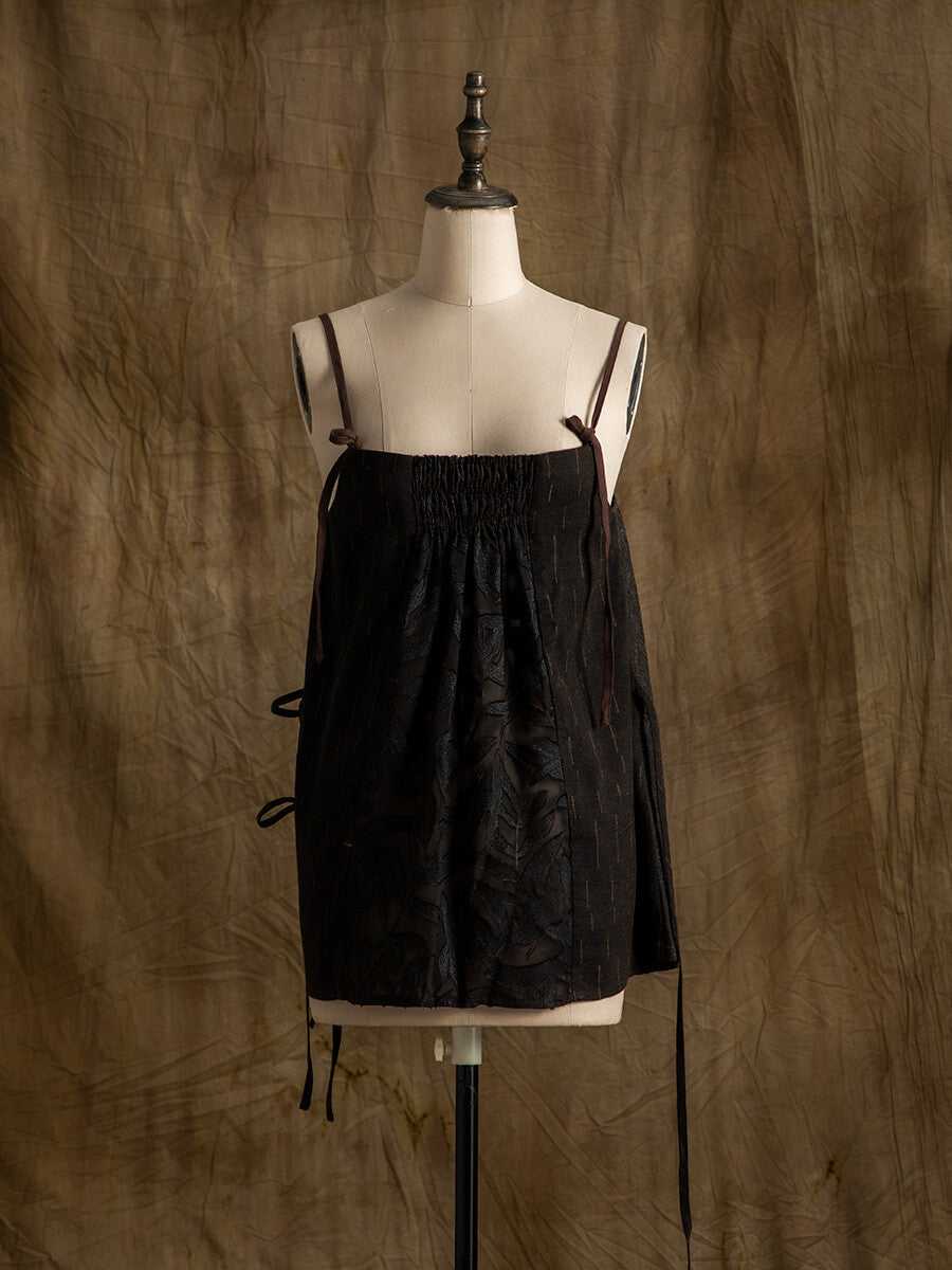 SOARIN WORLD Neo-Oriental Heritage Modern Zen Collection Boxy Silhouette Camisole Jacquard Silk Top N-DCZ242TQ16