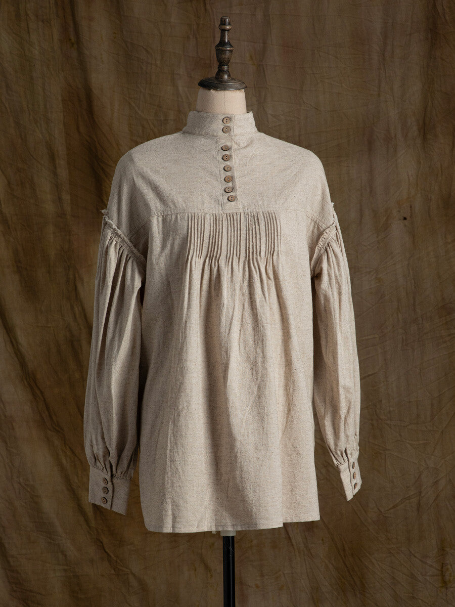 SOARIN WORLD Neo-Oriental Heritage Oversized Cotton-Linen Pleated Shirt N-DCZ242TC02