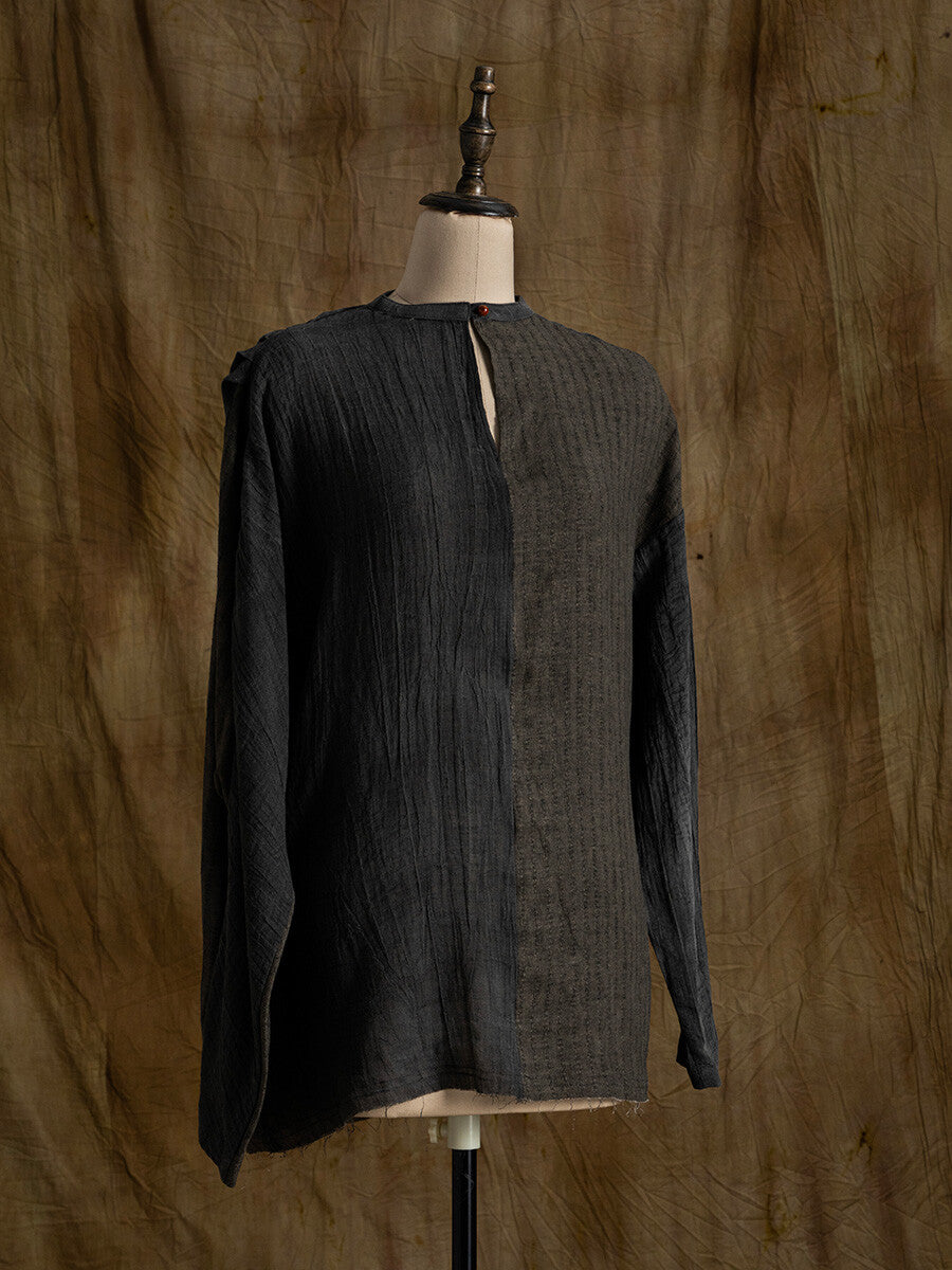 SOARIN WORLD Neo-Oriental Heritage Relaxed Fit Linen-Blend Textured Shirt N-DCZ242TC03