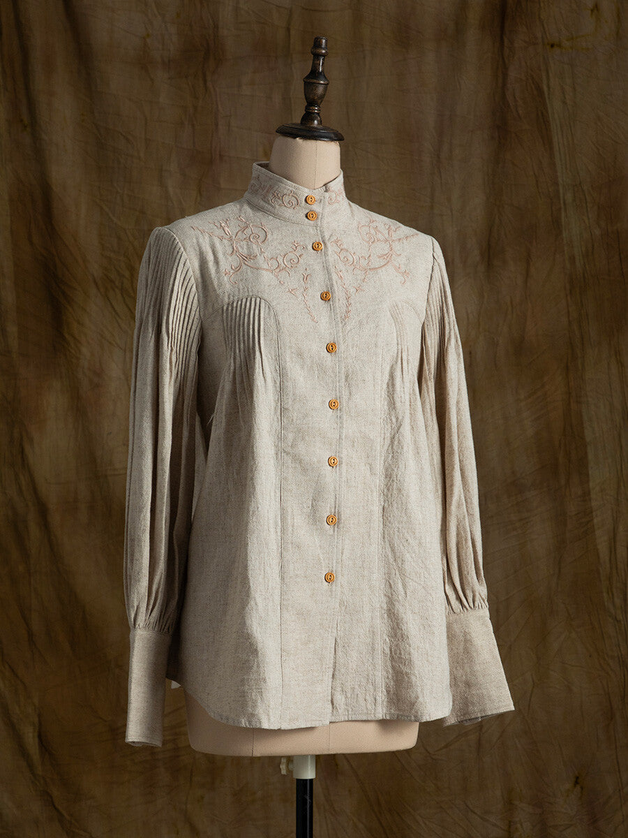 SOARIN WORLD Relaxed Linen-Cotton Embroidered Shirt N-DCZ242TC04