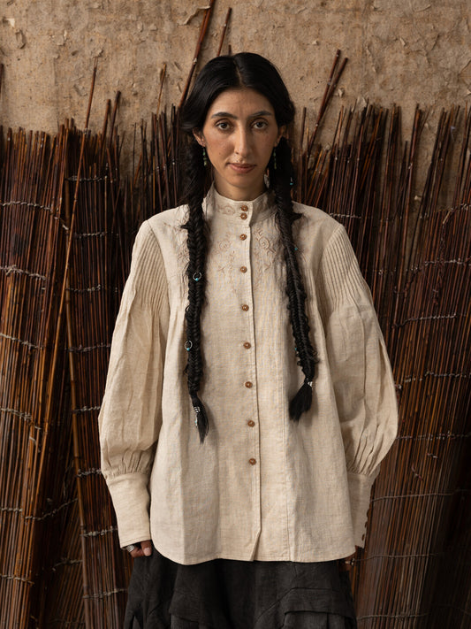 SOARIN WORLD Relaxed Linen-Cotton Embroidered Shirt N-DCZ242TC04
