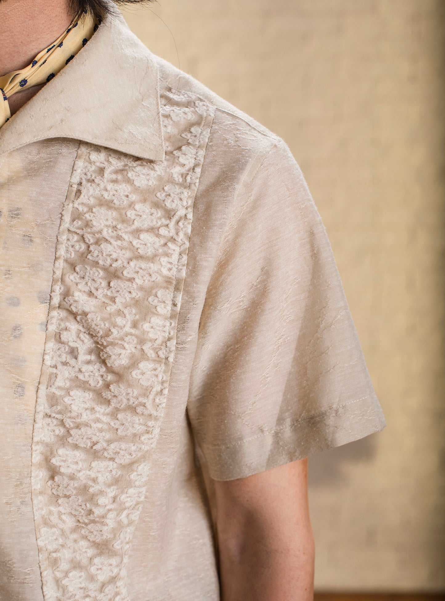 British retro style patchwork short-sleeved shirt for men Original design textured short-sleeved floral shirt