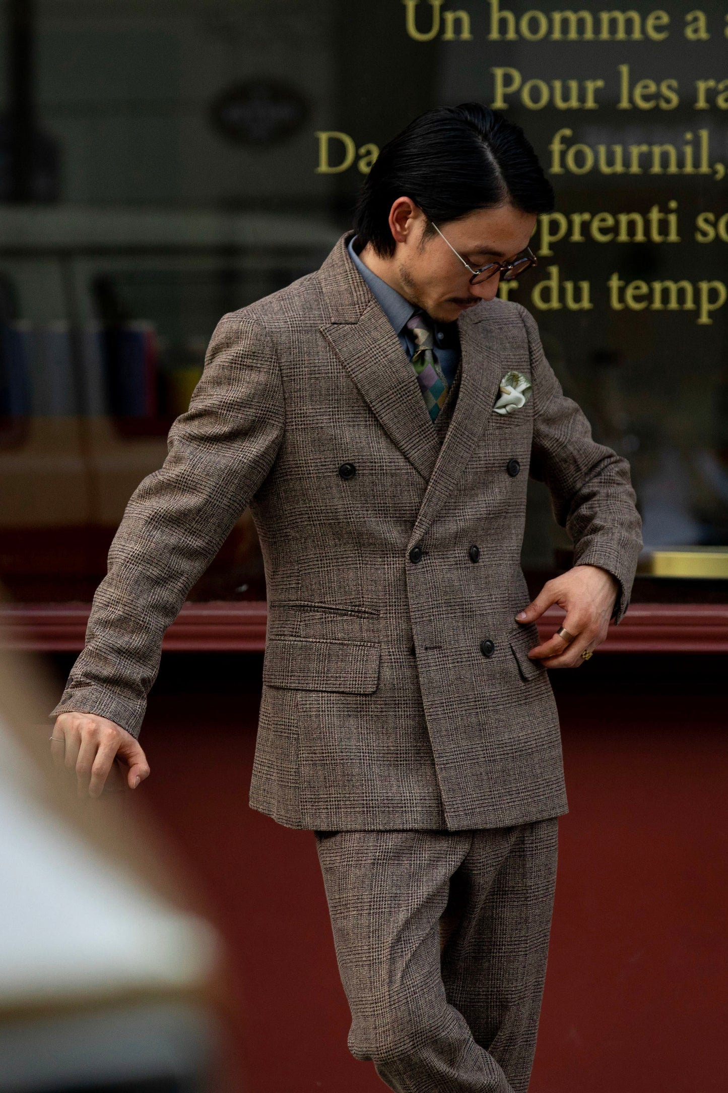 British retro plaid suit jacket men wool plaid business casual double-breasted suit