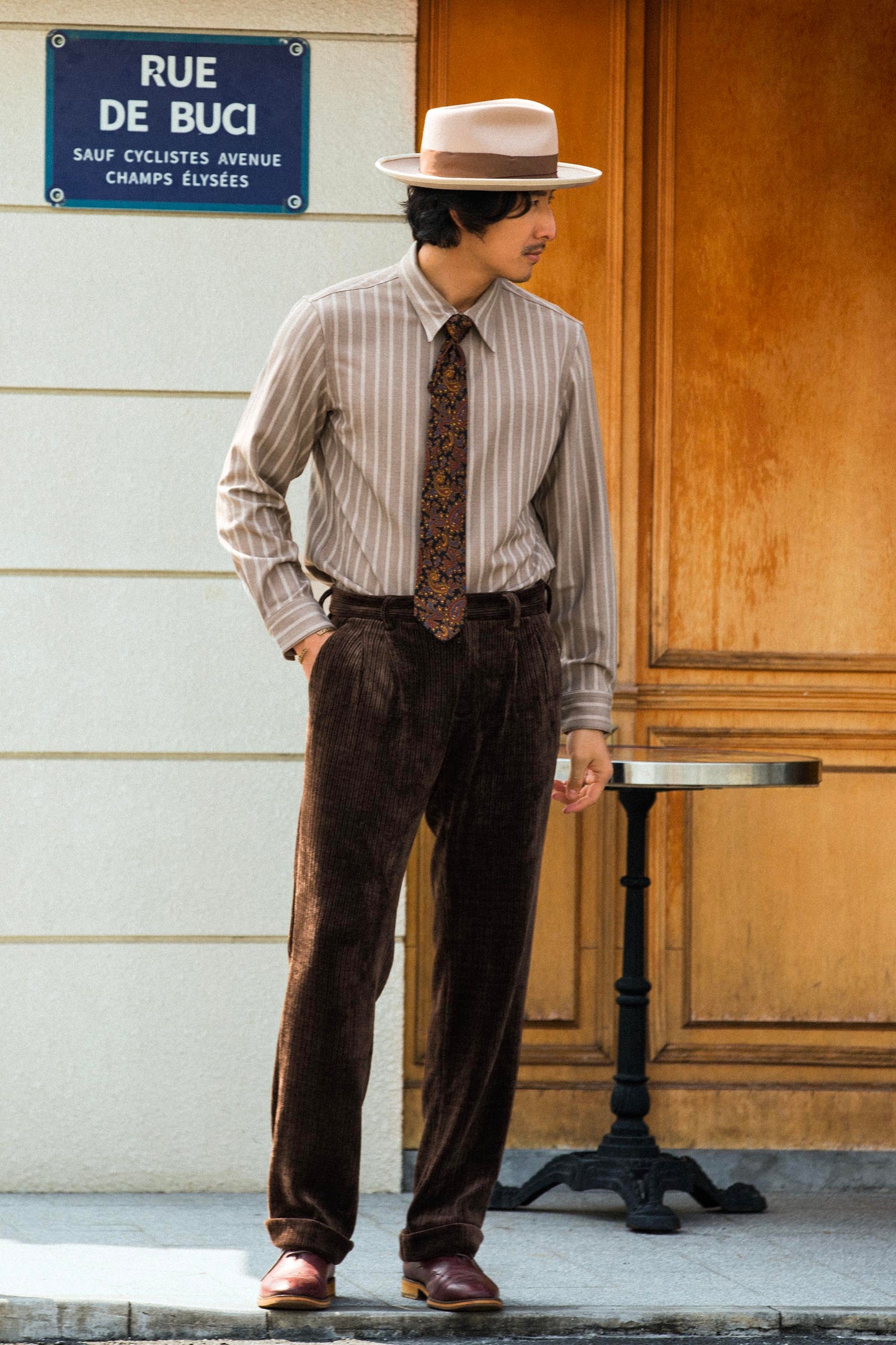 British retro style corduroy straight pants men's winter corduroy drape casual loose wide-leg suit trousers