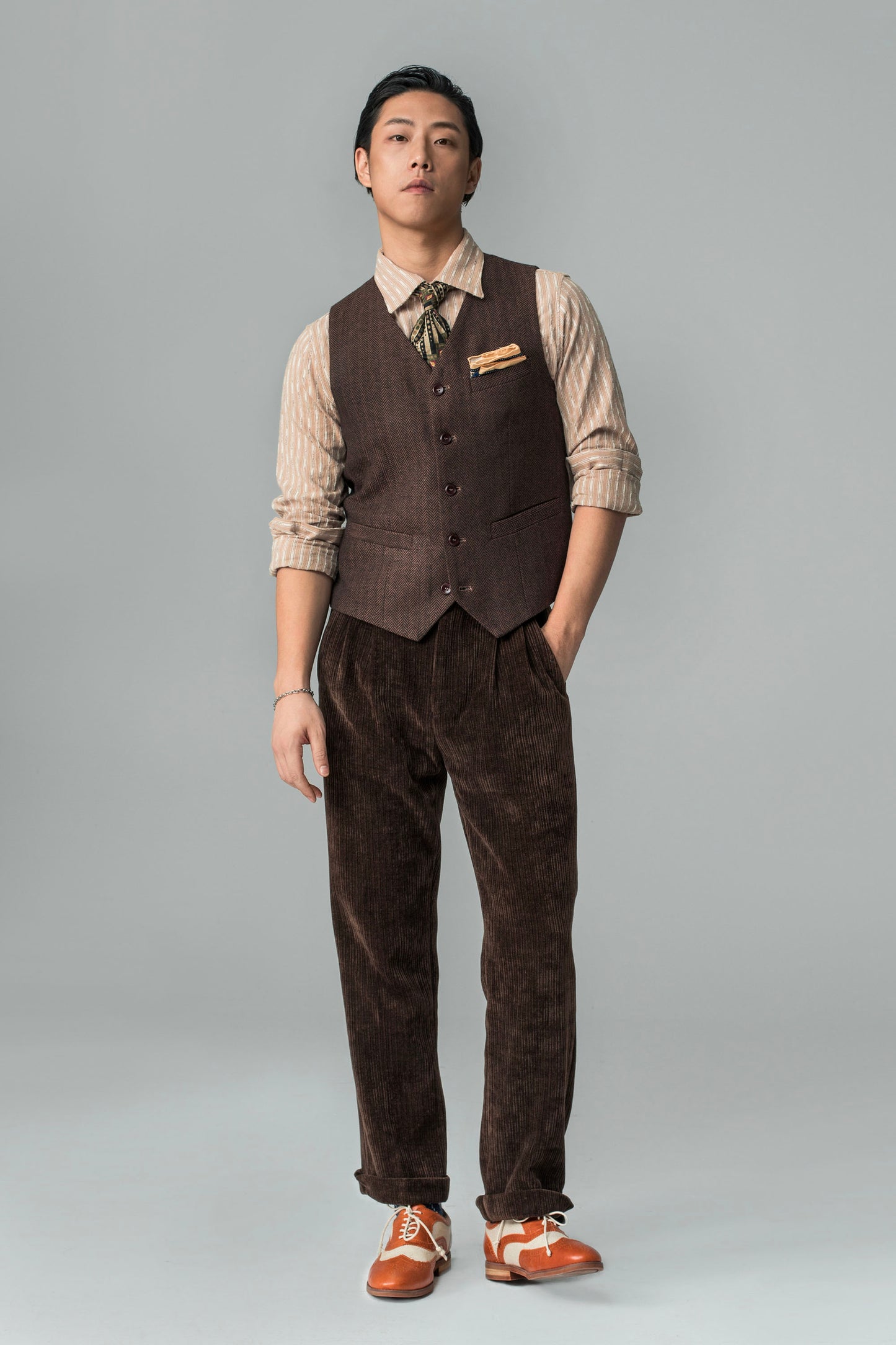Independent retro British tweed suit vest men's vintage inspiration patchwork suit vest wool vest
