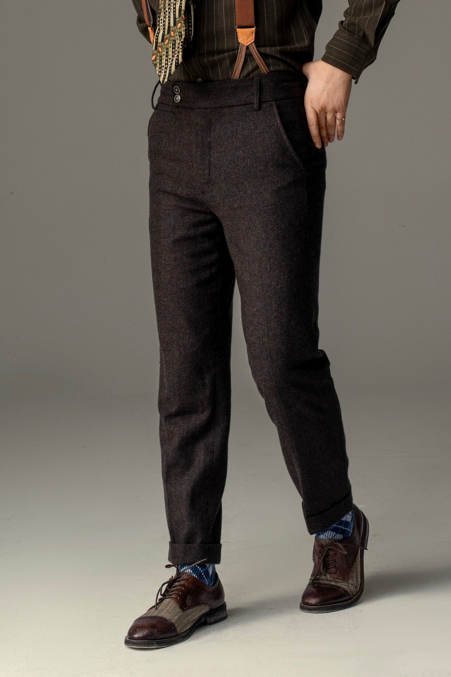 SOARIN original British retro style nine-point handsome pants men's wool tweed tapered casual suit pants