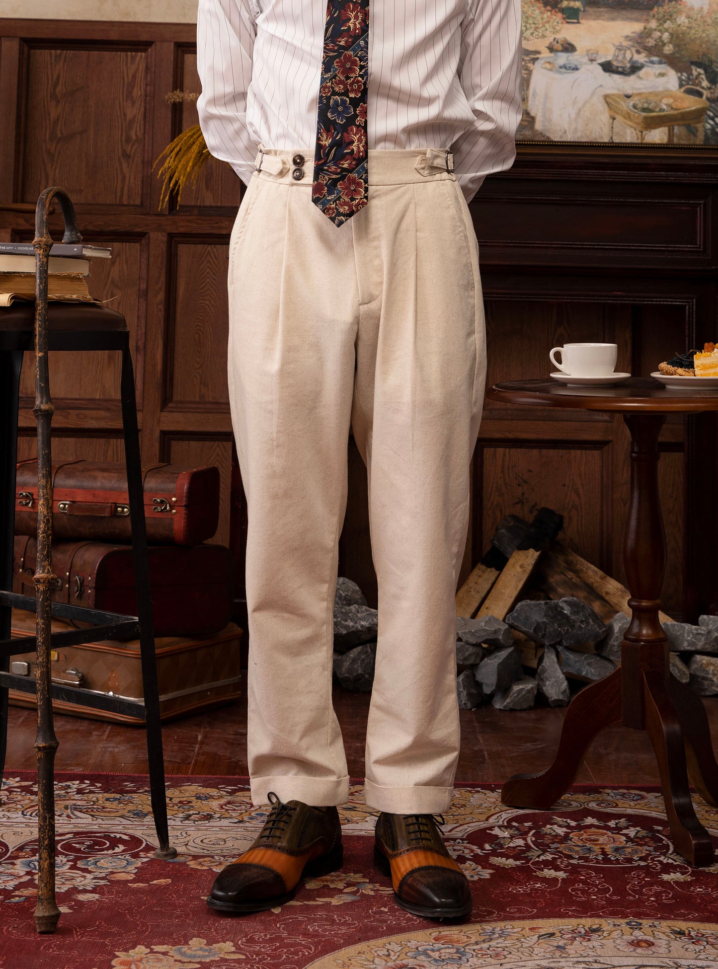 British retro style Naples trousers men's summer cotton and linen business casual slim tapered nine-point trousers