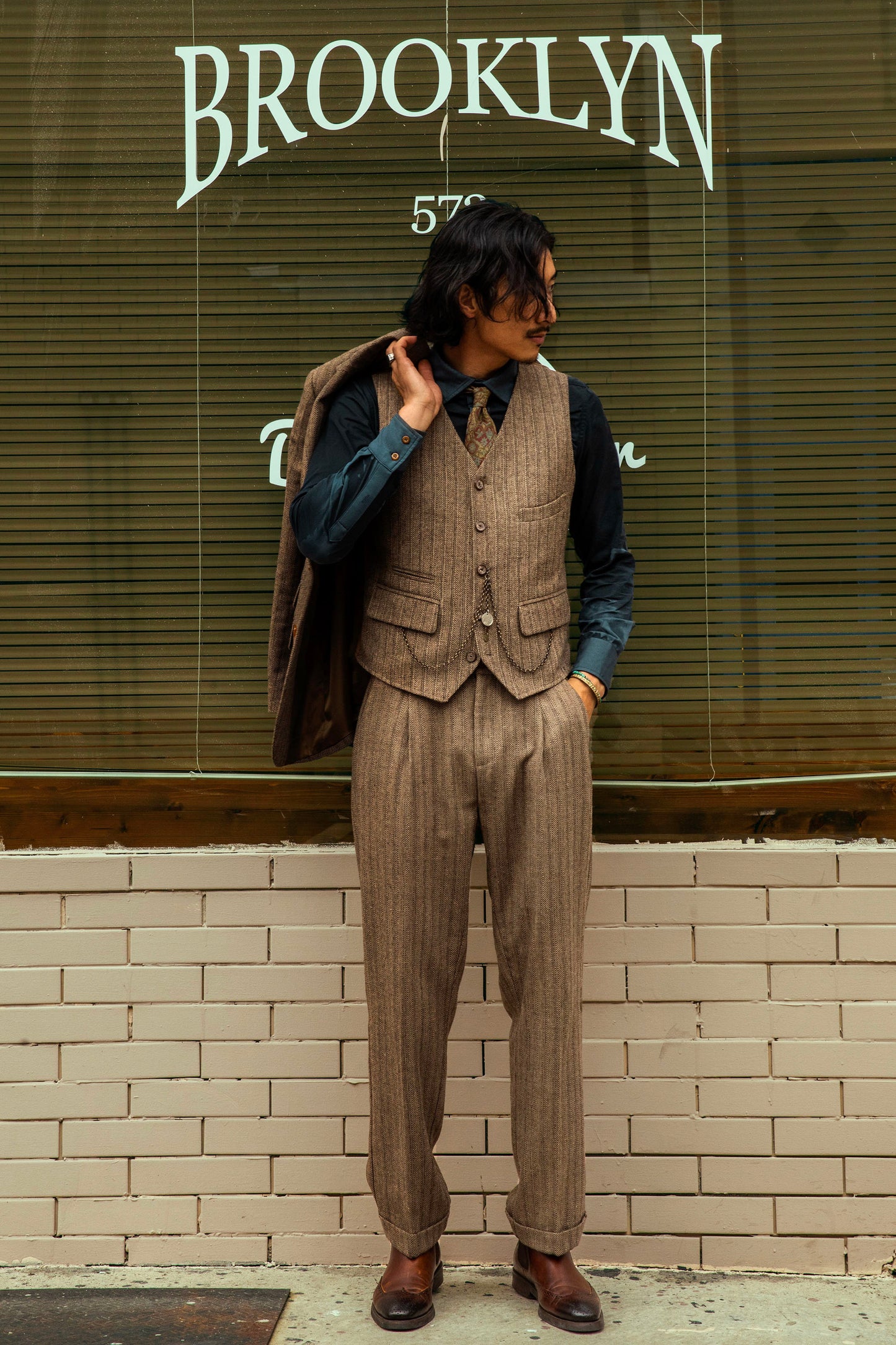 British style retro striped suit vest for men woolen business casual slim fit patchwork suit vest