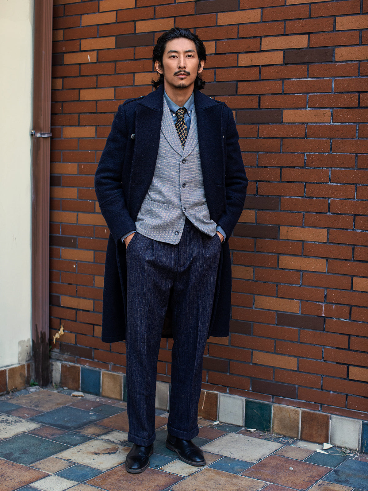 Retro British style 100% wool coat for men Business suit windbreaker jacket mid-length autumn and winter windbreaker jacket