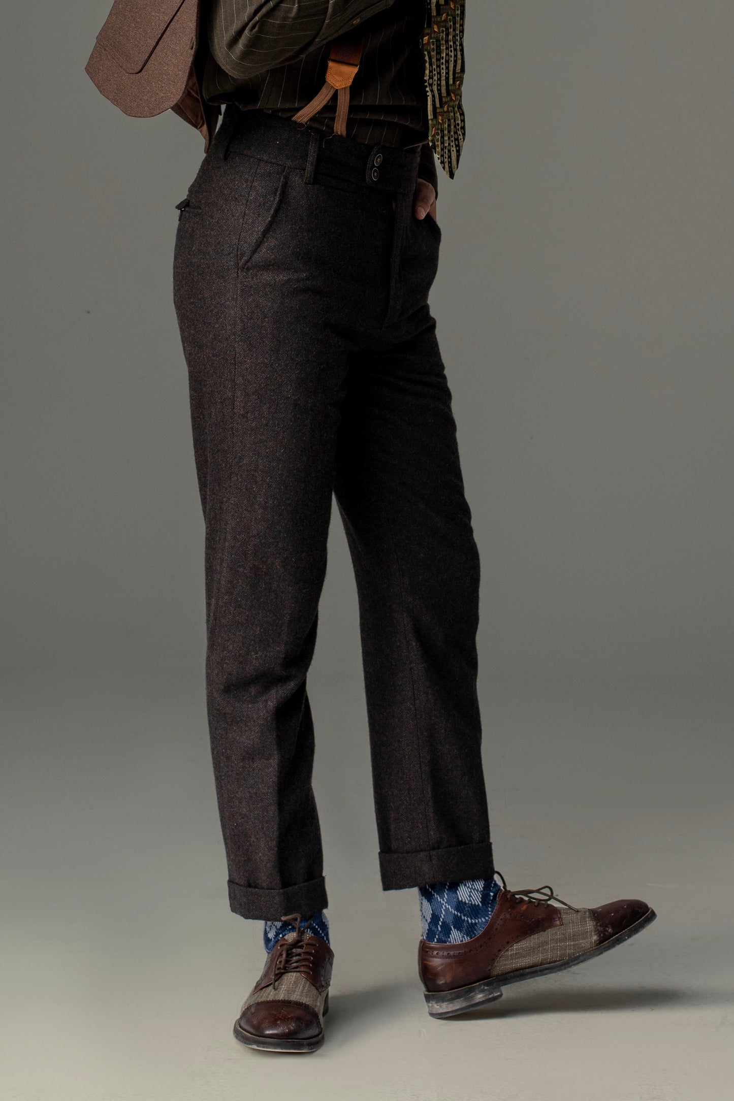 SOARIN original British retro style nine-point handsome pants men's wool tweed tapered casual suit pants