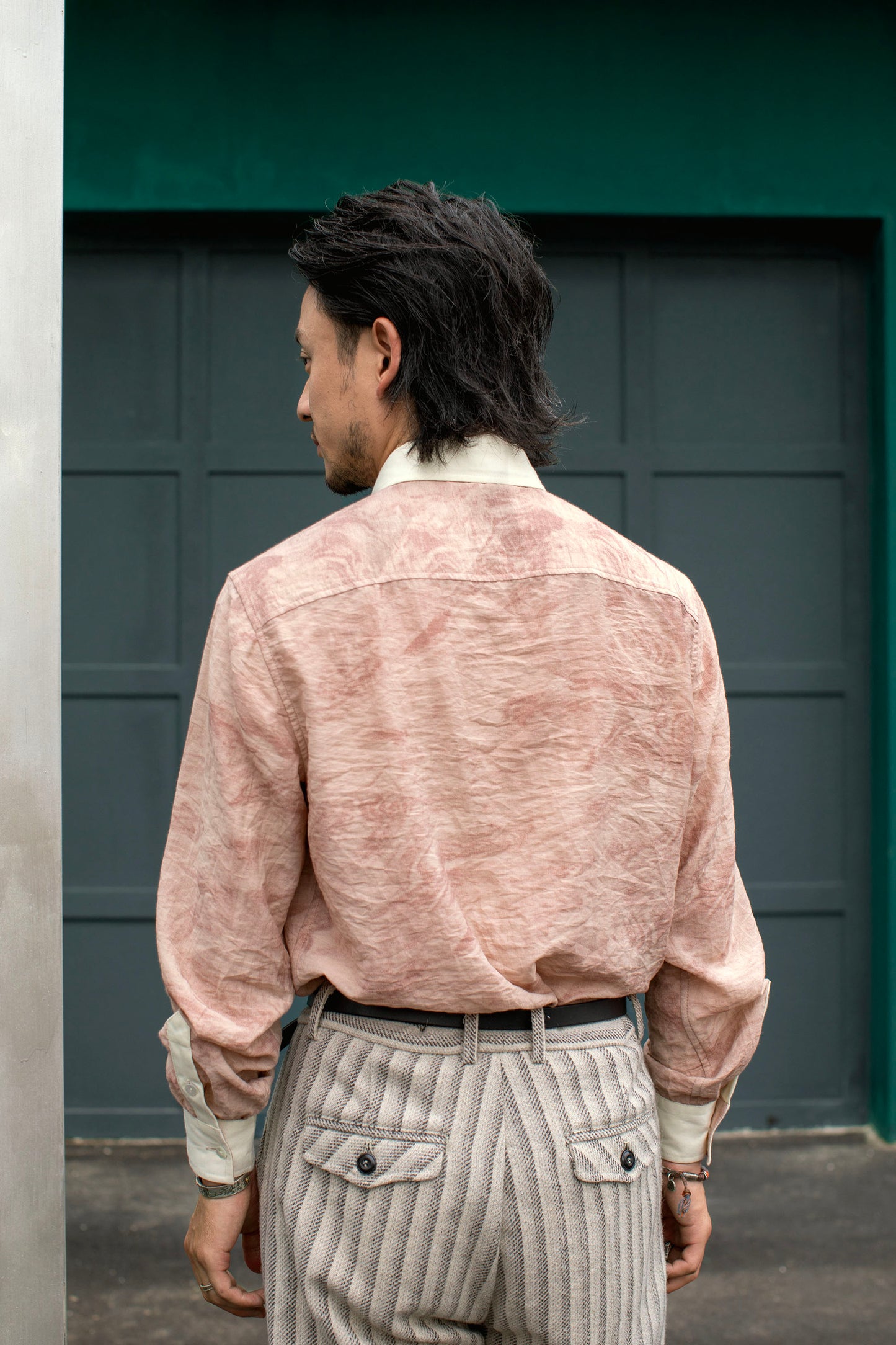 Retro French style long-sleeved shirt for men Long pointed collar splicing business casual textured autumn and winter suit shirt