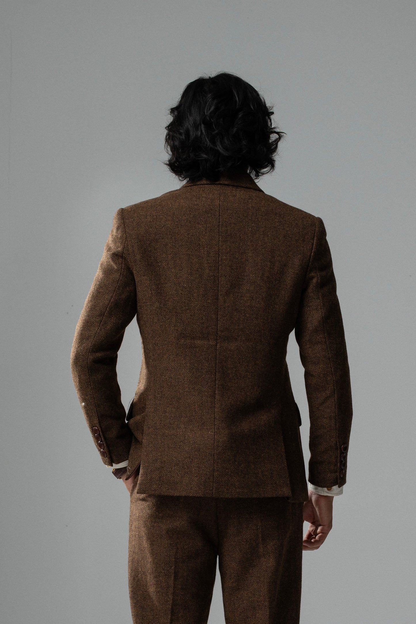 British retro style double-breasted suit for men wool herringbone pattern business casual slim-fit suit jacket