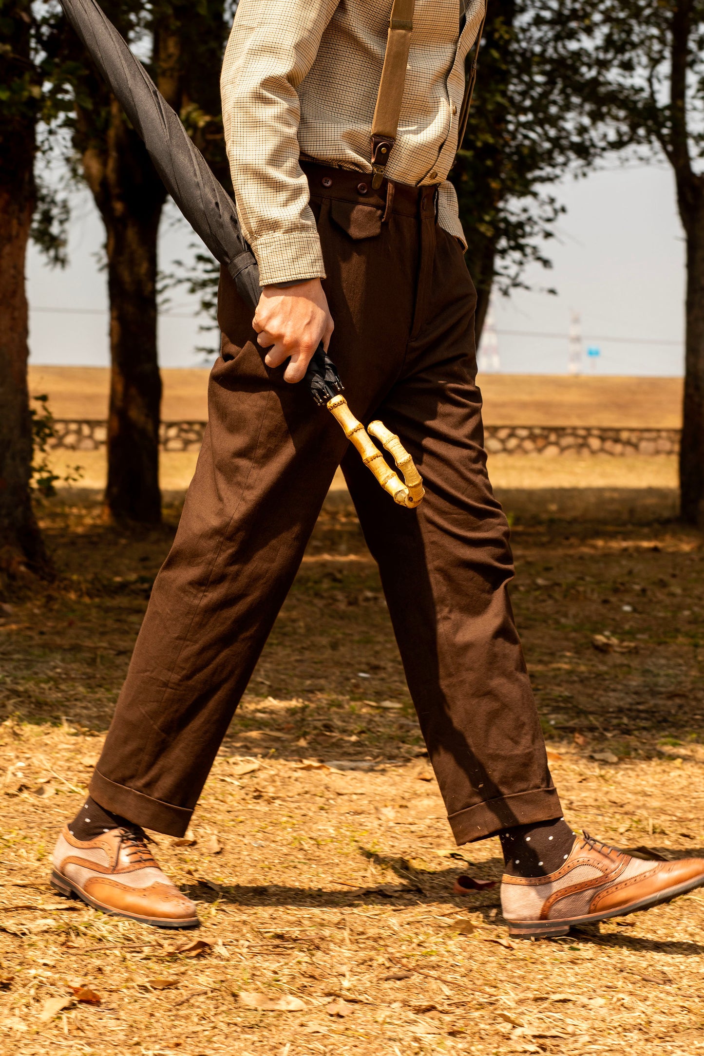American retro style straight leg nine-point trousers for men Ami Khaki workwear casual slim coffee color nine-point trousers
