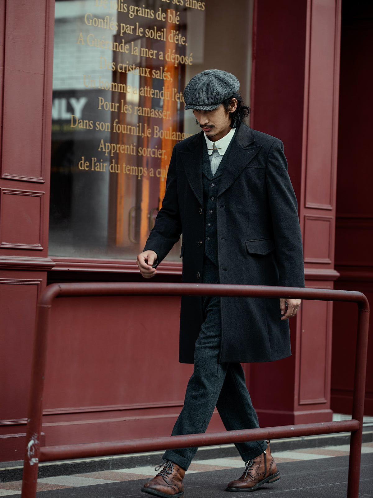 British style retro woolen mid-length coat for men knee-length slim trench coat for winter