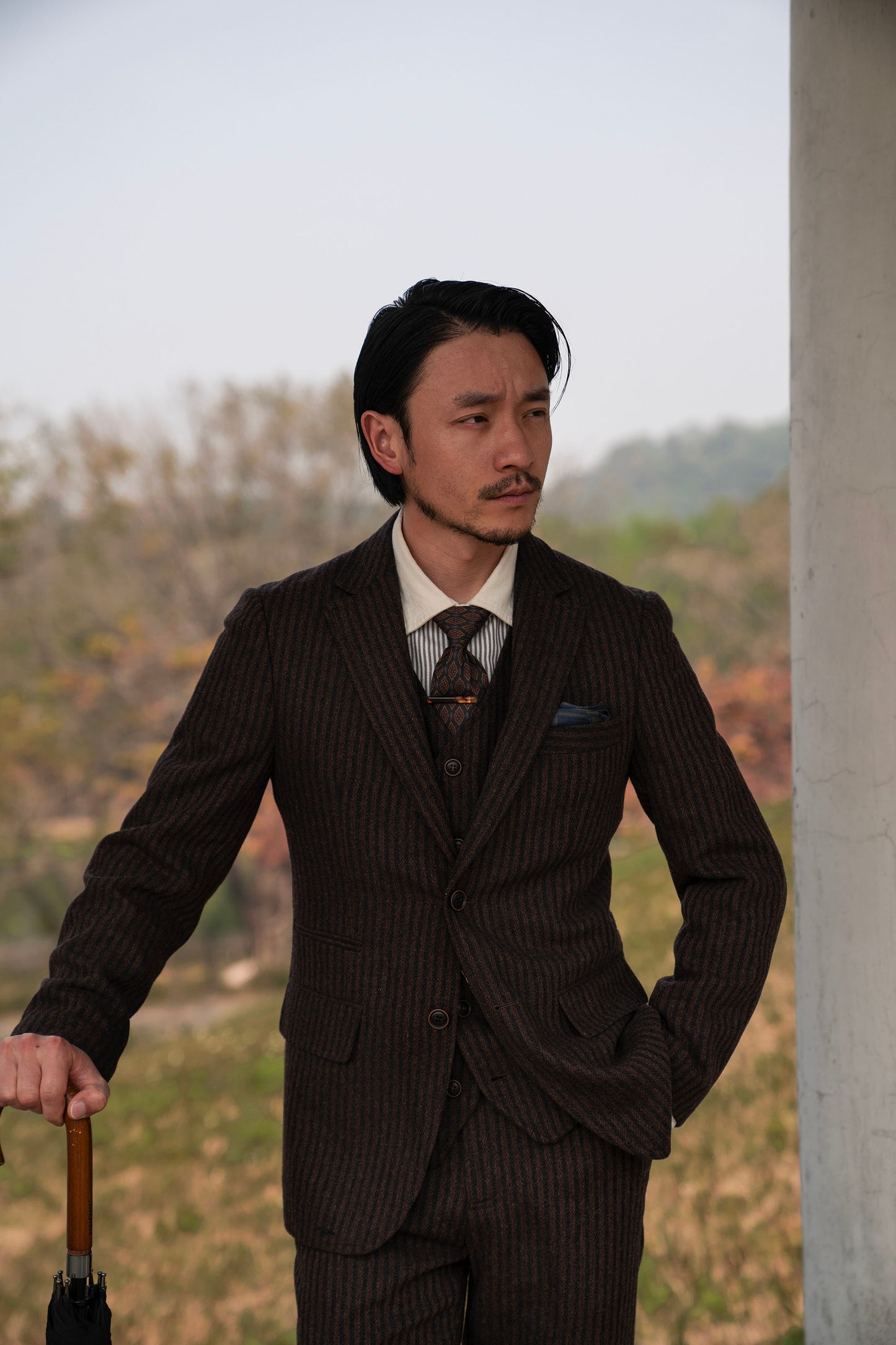 British retro wool men suit jacket Striped coarse pattern business formal casual slim suit