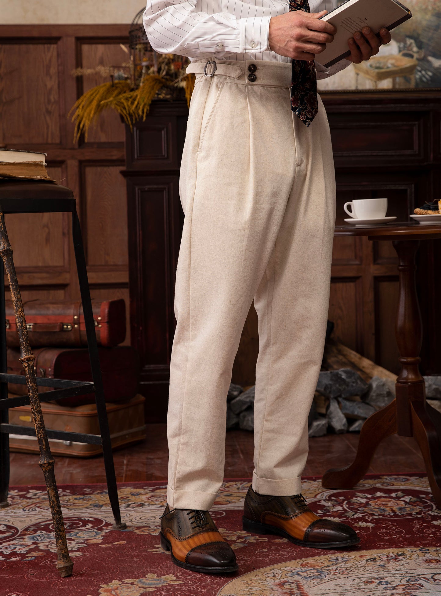 British retro style Naples trousers men's summer cotton and linen business casual slim tapered nine-point trousers