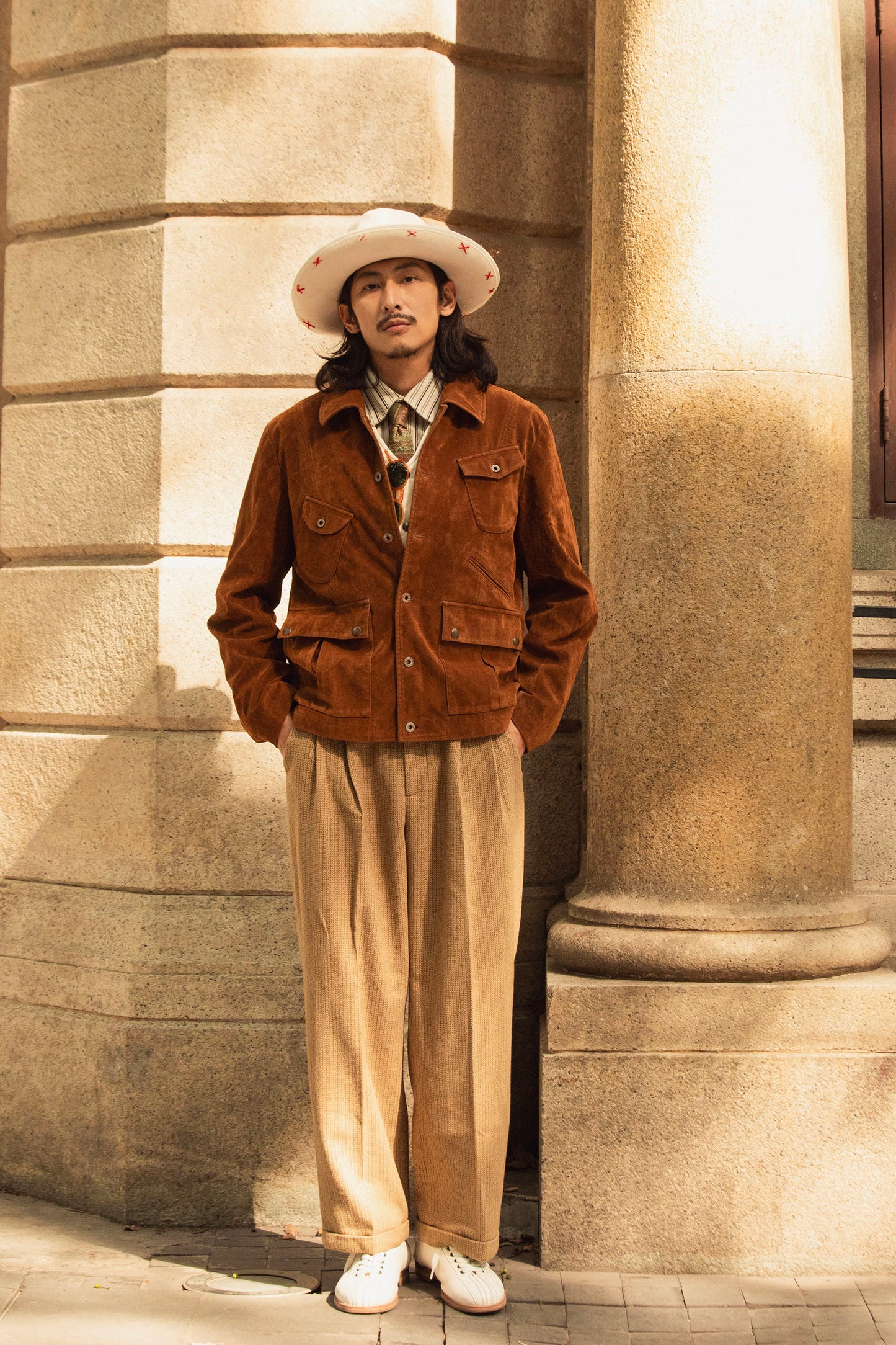 American retro style suede jacket men's Ami Khaki military uniform multi-pocket deerskin hunting jacket