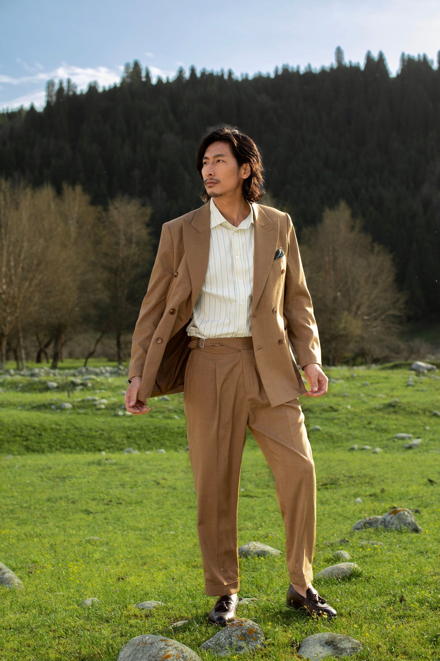Italian Naples plaid trousers men's retro style business gentleman casual straight nine-point trousers