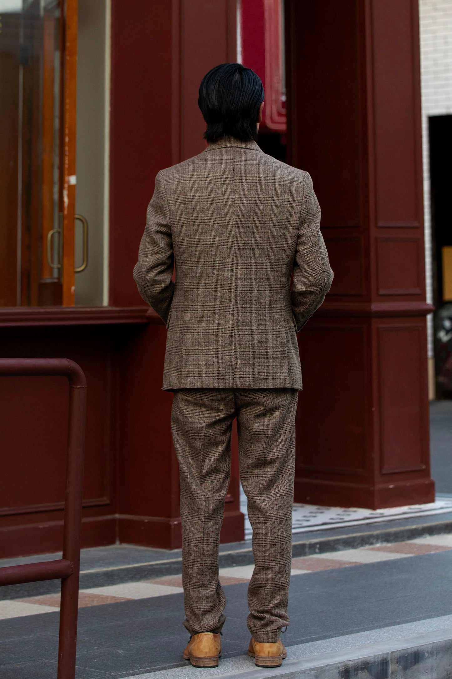 British retro plaid suit jacket men wool plaid business casual double-breasted suit