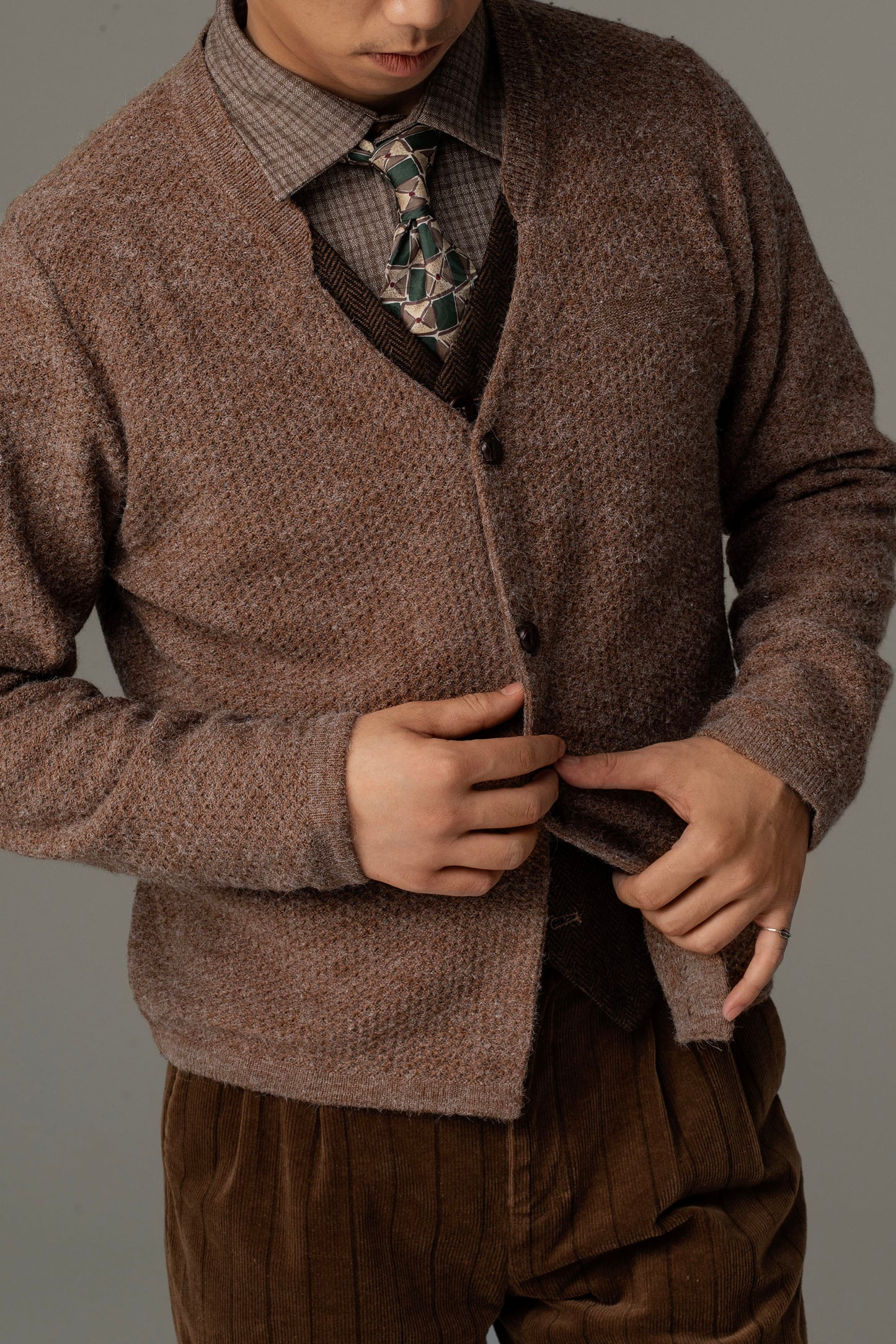 British retro style V-neck sweater cardigan men's autumn and winter slim knitted sweater jacket casual outer wear sweater