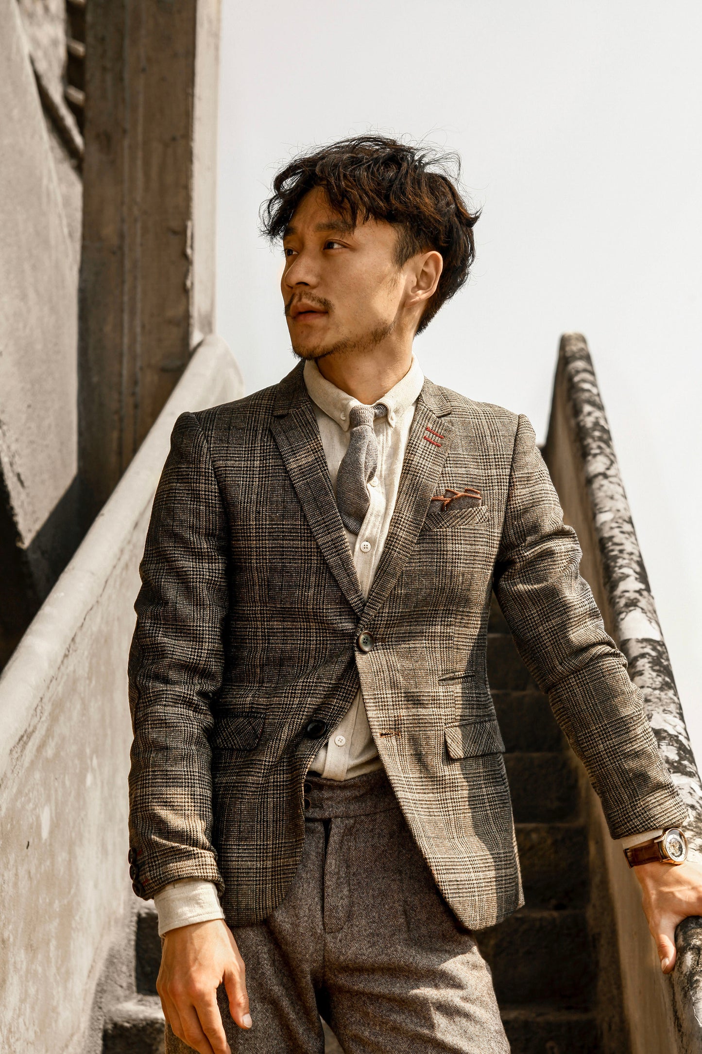 British style retro houndstooth men's suits autumn and winter handsome suits casual plaid suit jacket wedding dress