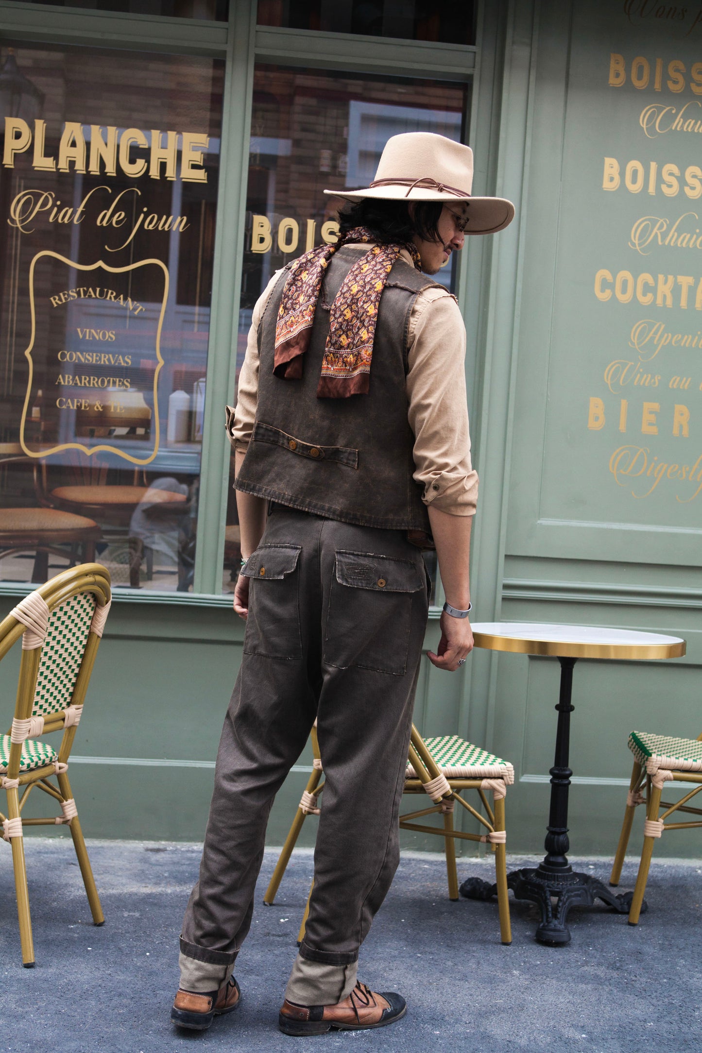 Vintage style retro leather vest men's Amei khaki multi-pocket casual slim fit suit vest