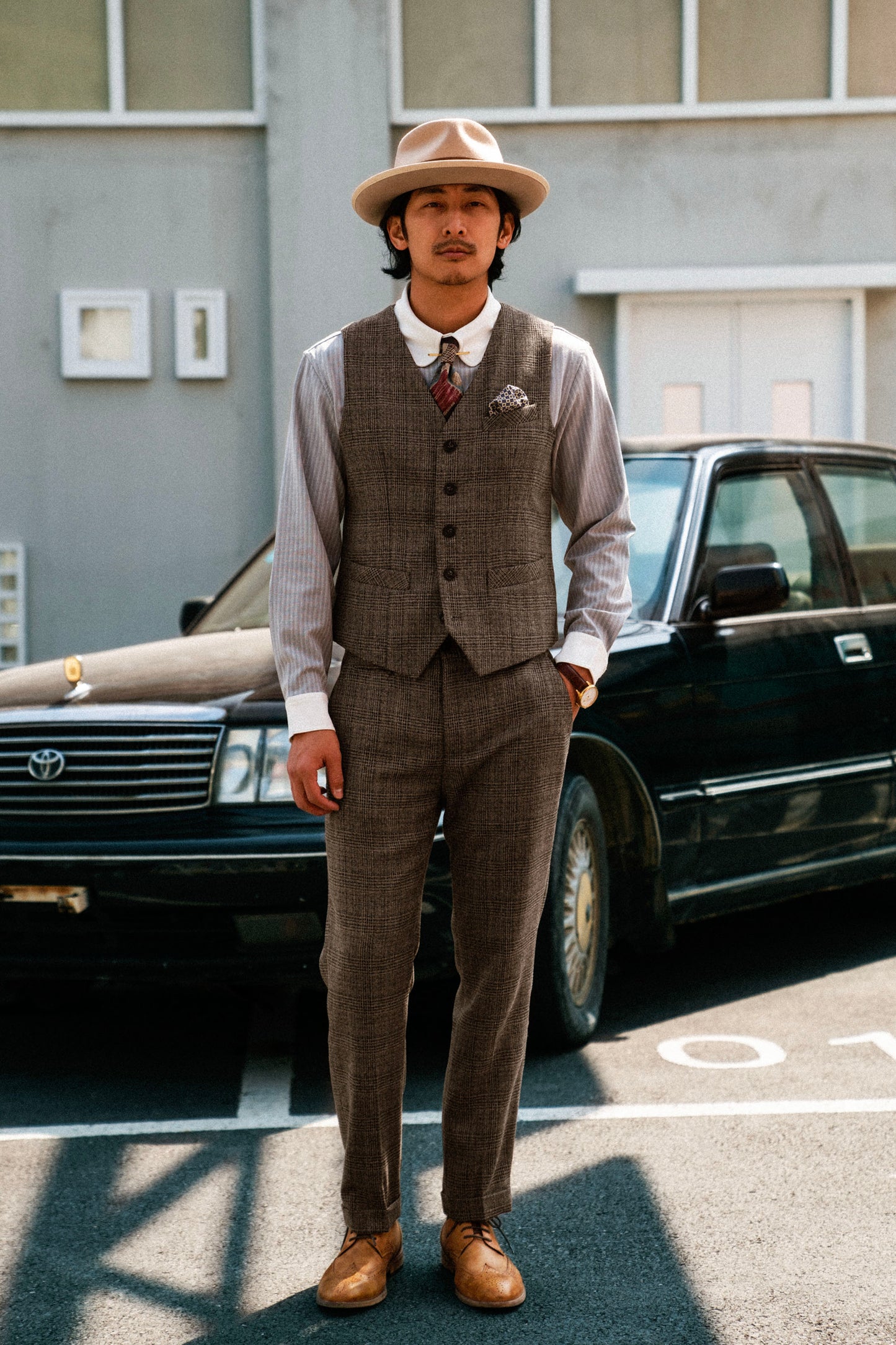 British retro style plaid suit pants for men Business casual slim fit nine-point pants plaid straight trousers
