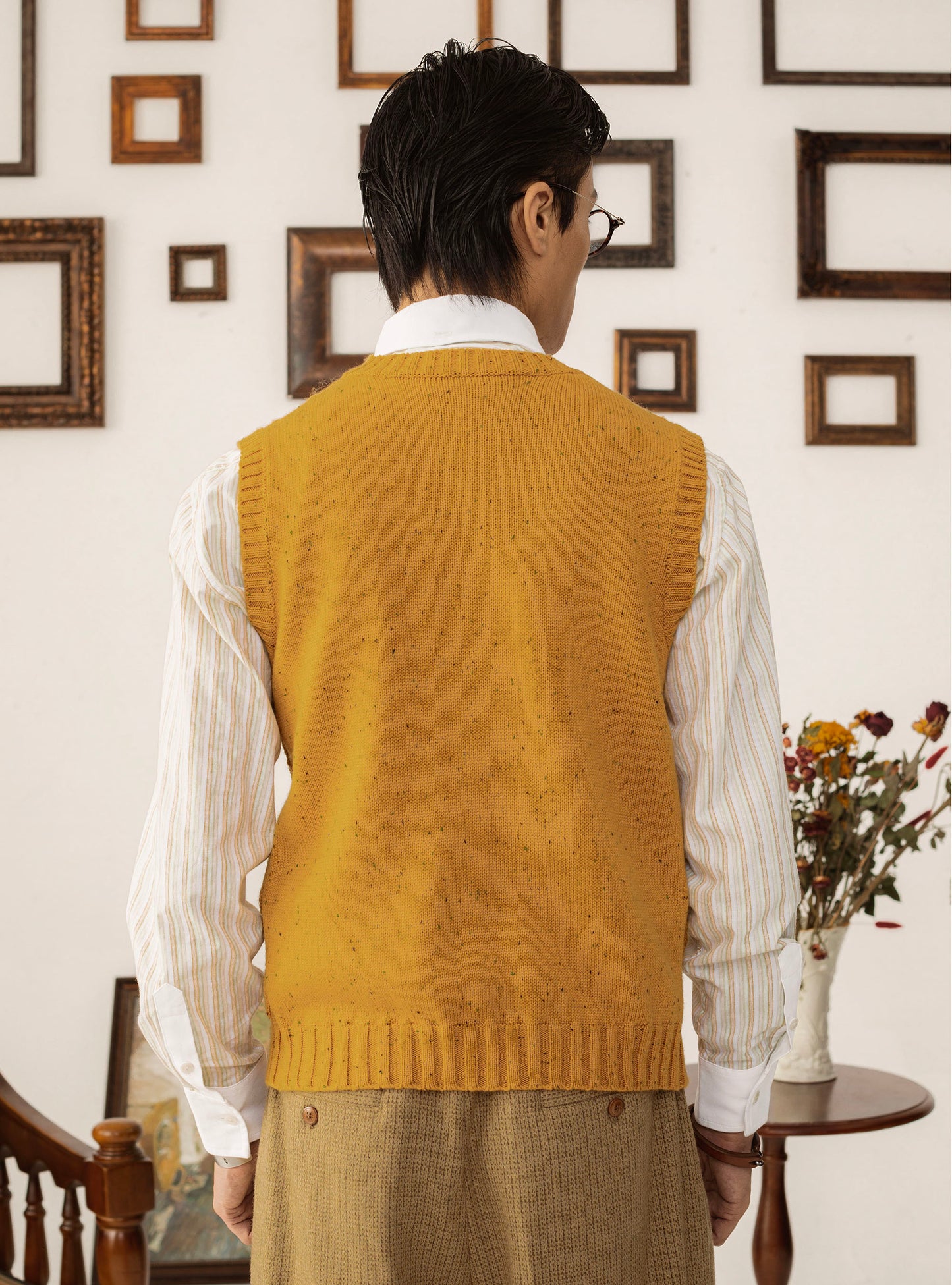 British retro style sweater cardigan vest men's diamond check cable knit sweater vest waistcoat