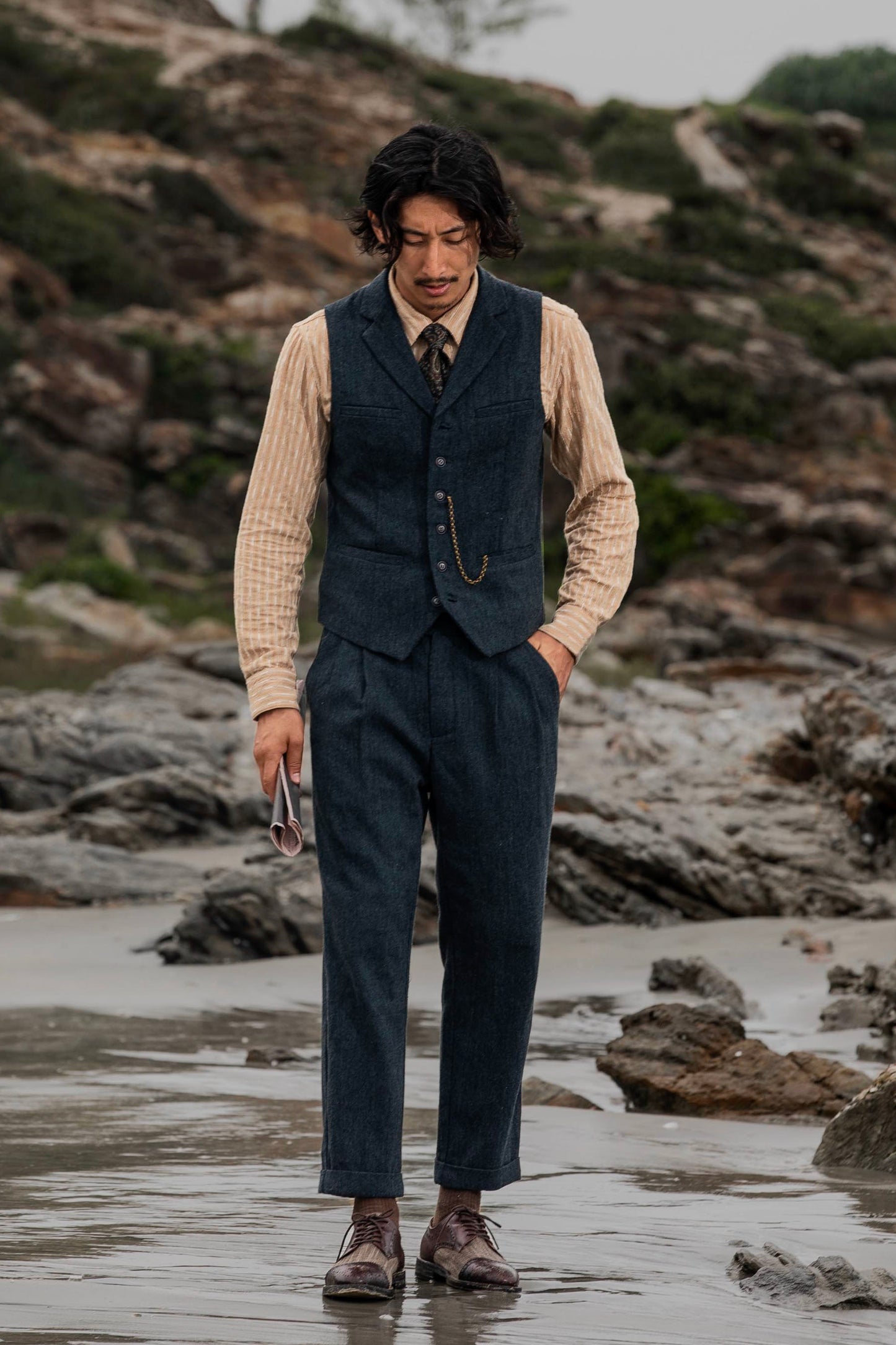 British style elegant woolen suit vest for men Retro business slim casual lapel suit vest