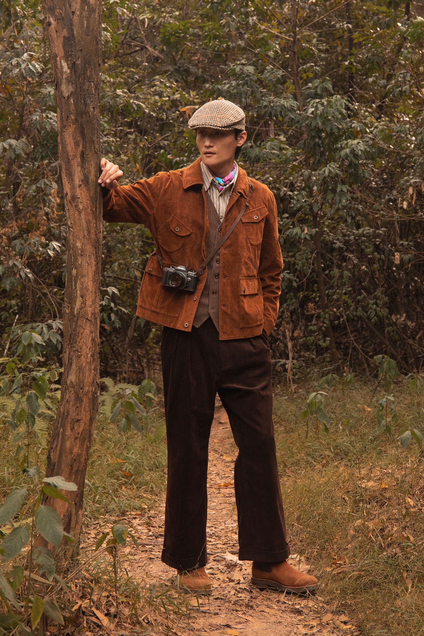 American retro style suede jacket men's Ami Khaki military uniform multi-pocket deerskin hunting jacket