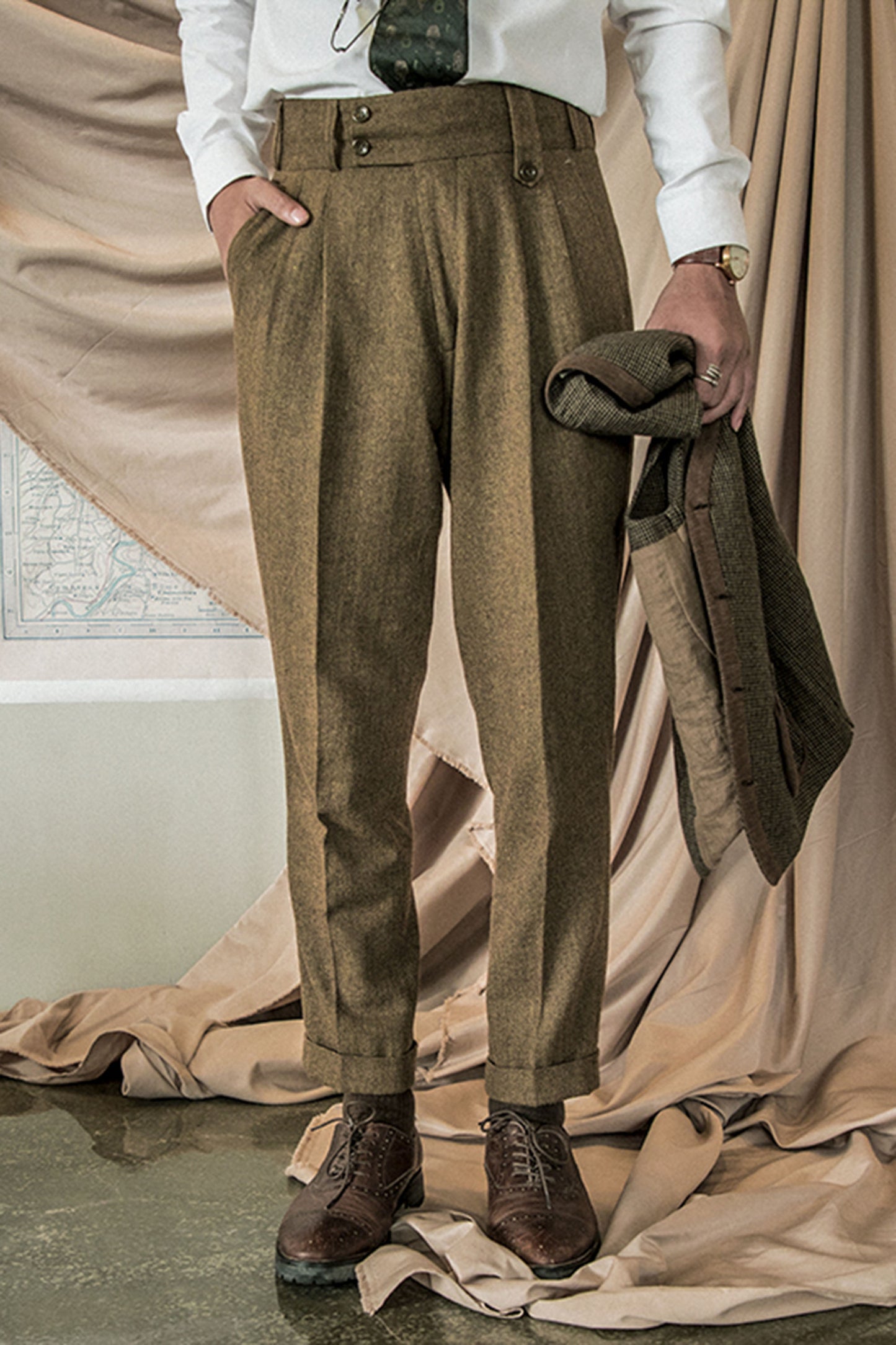 SOARIN original British retro wool trousers men's vintage style Gurga casual straight high waist suit nine-point trousers