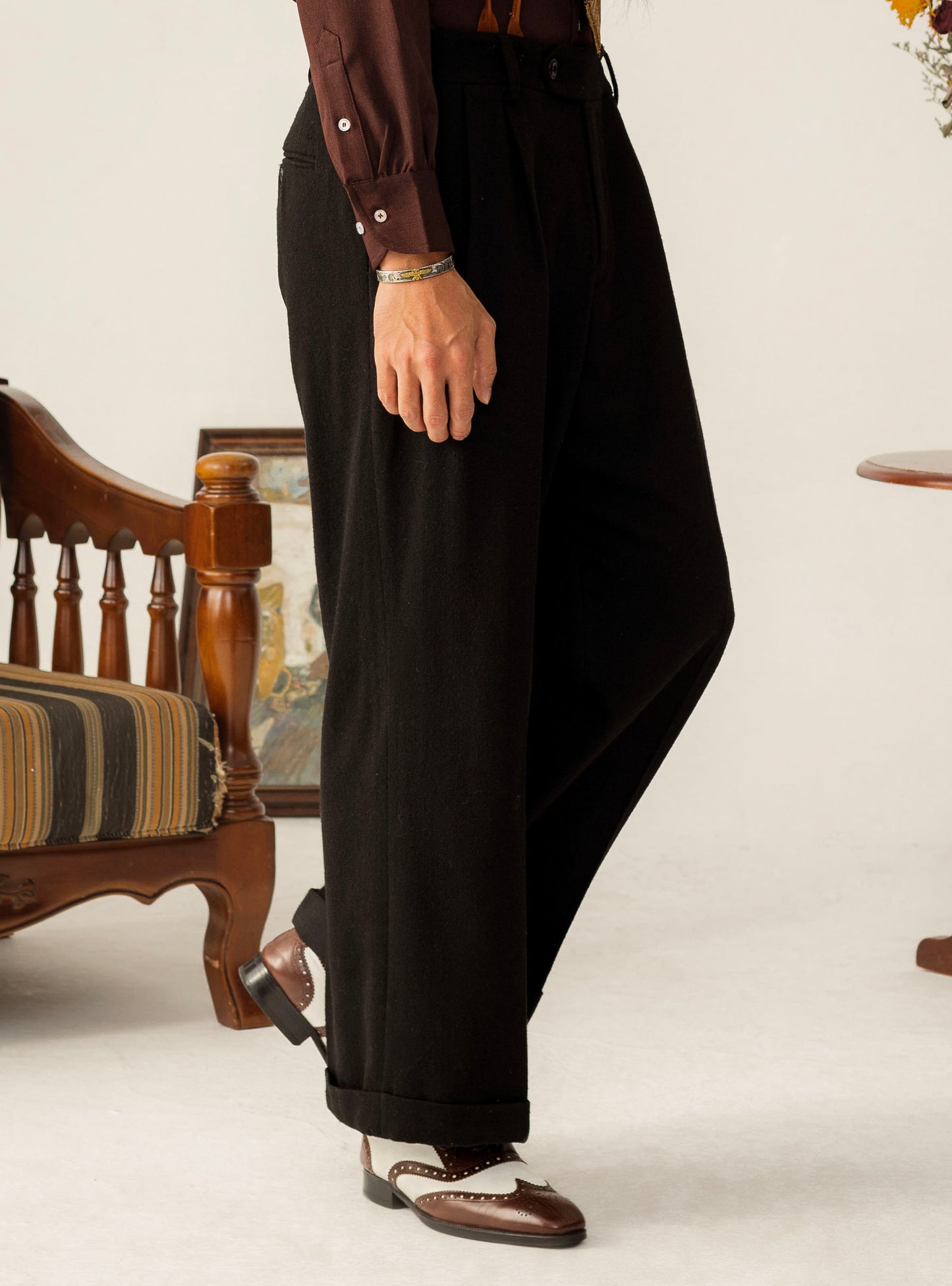 British retro style woolen straight pants men's winter yuppie business casual loose drape suit trousers