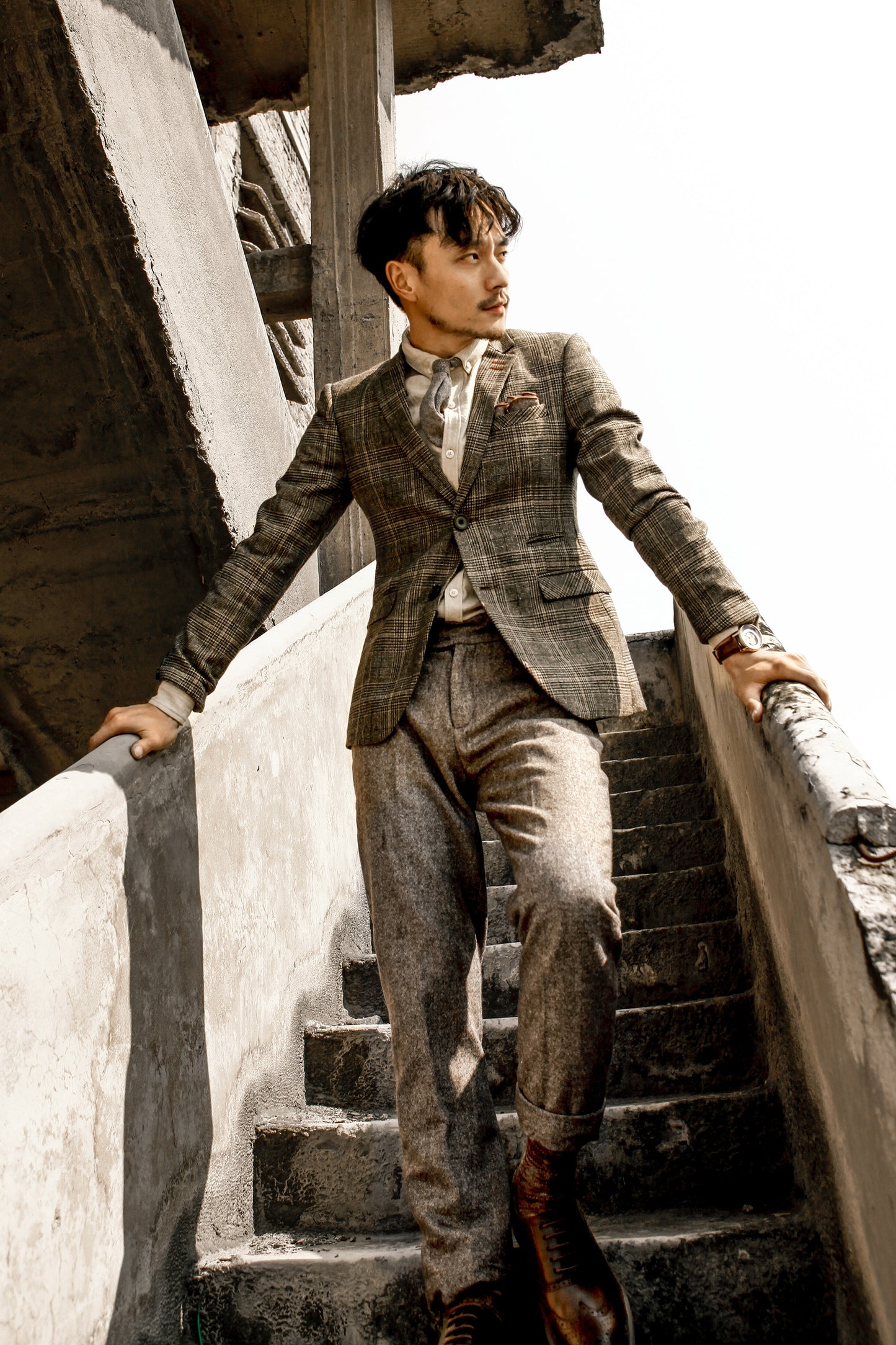 British style retro houndstooth men's suits autumn and winter handsome suits casual plaid suit jacket wedding dress
