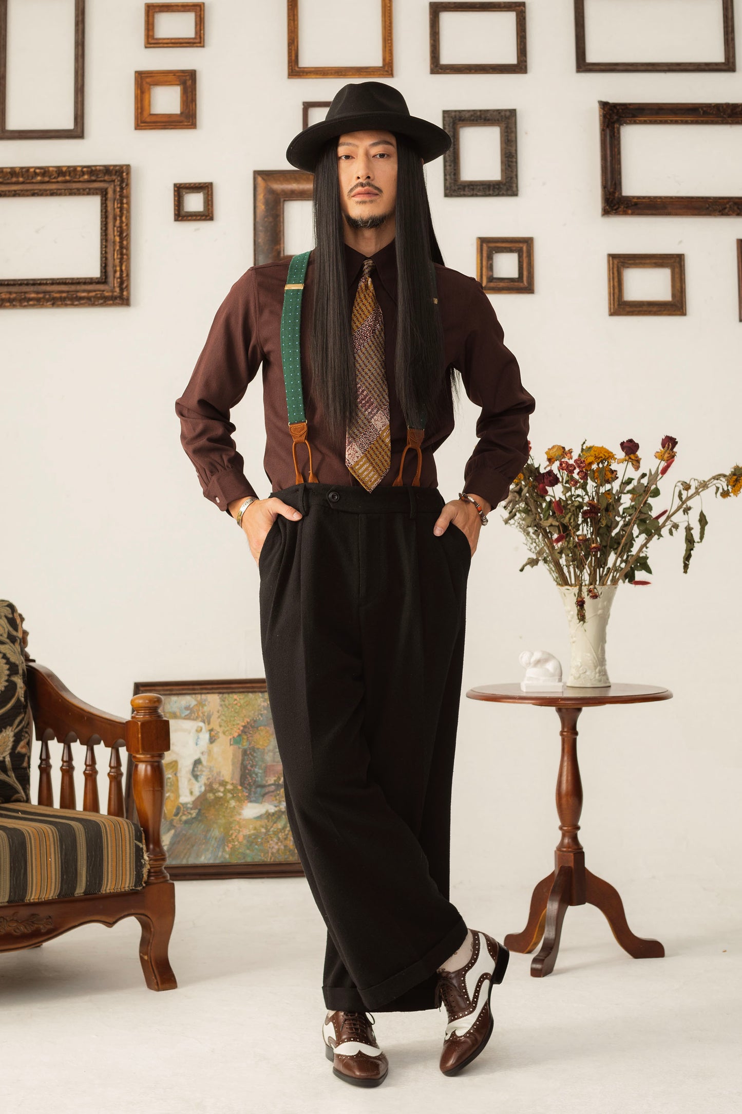 British retro style woolen straight pants men's winter yuppie business casual loose drape suit trousers