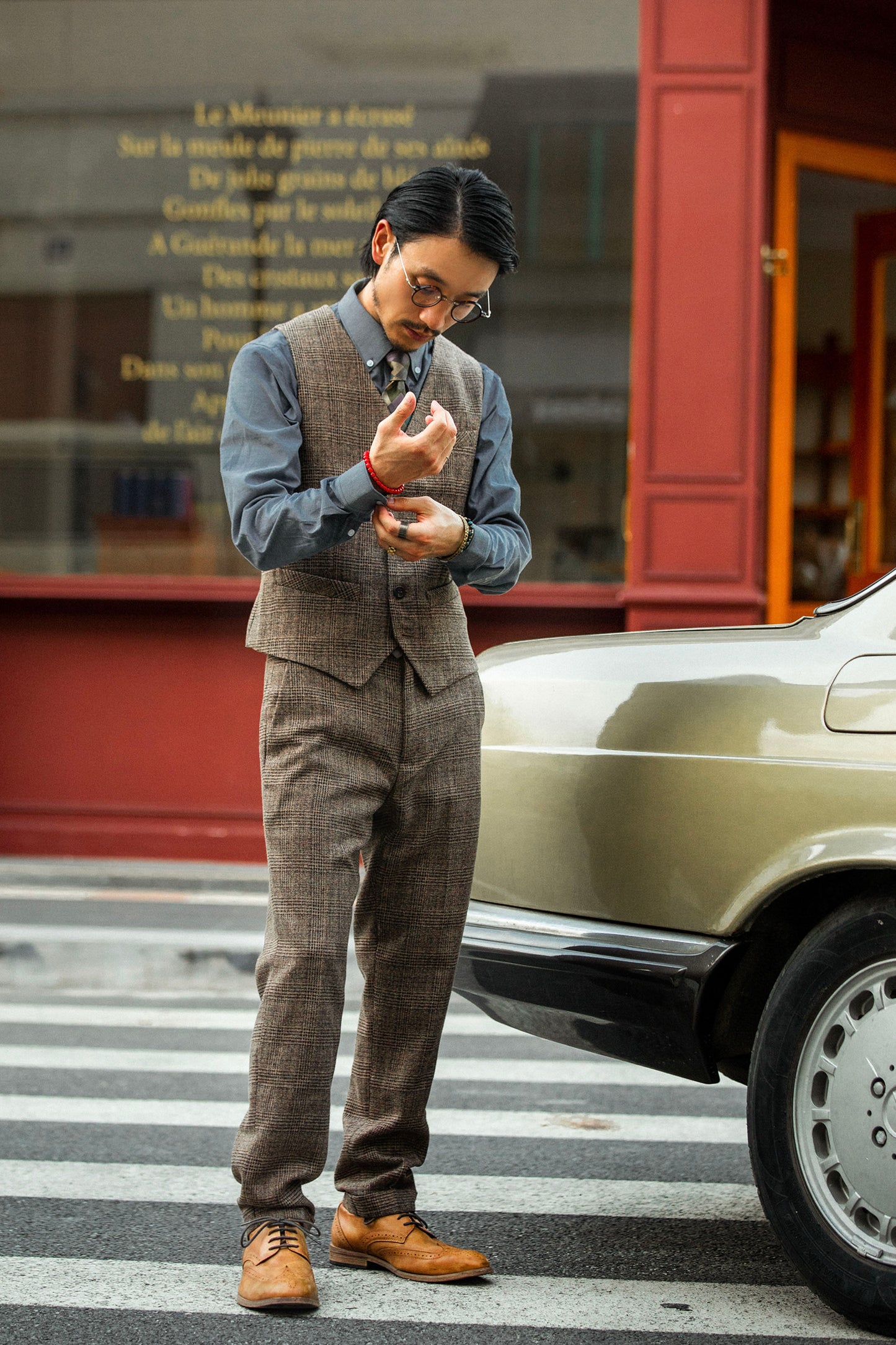Retro British style plaid suit vest men actor suit vest business casual slim suit vest