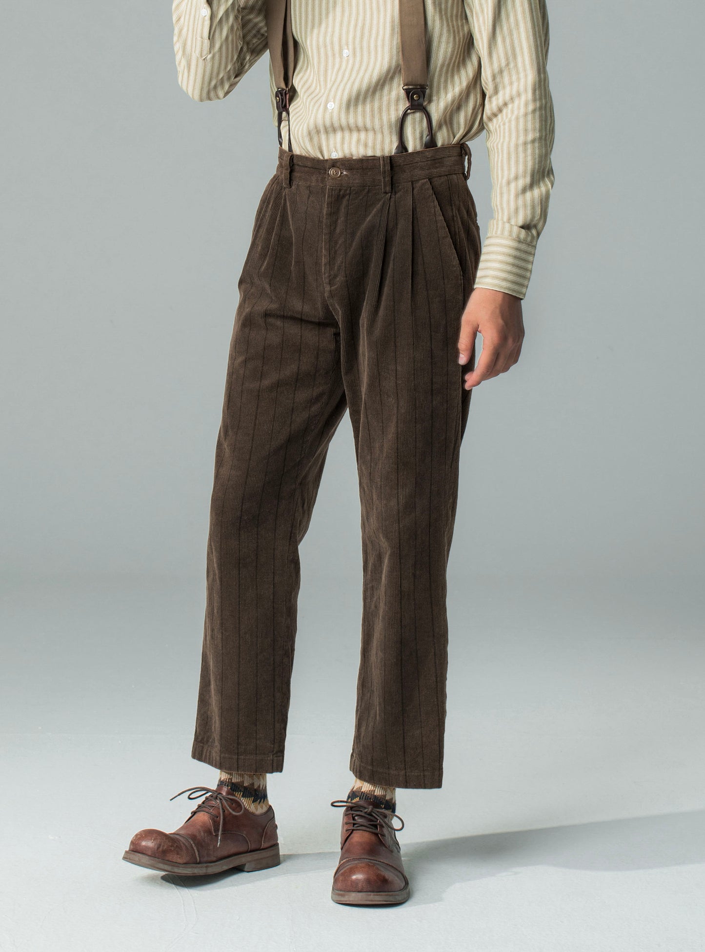 British retro style corduroy loose trousers men striped business casual straight suit trousers