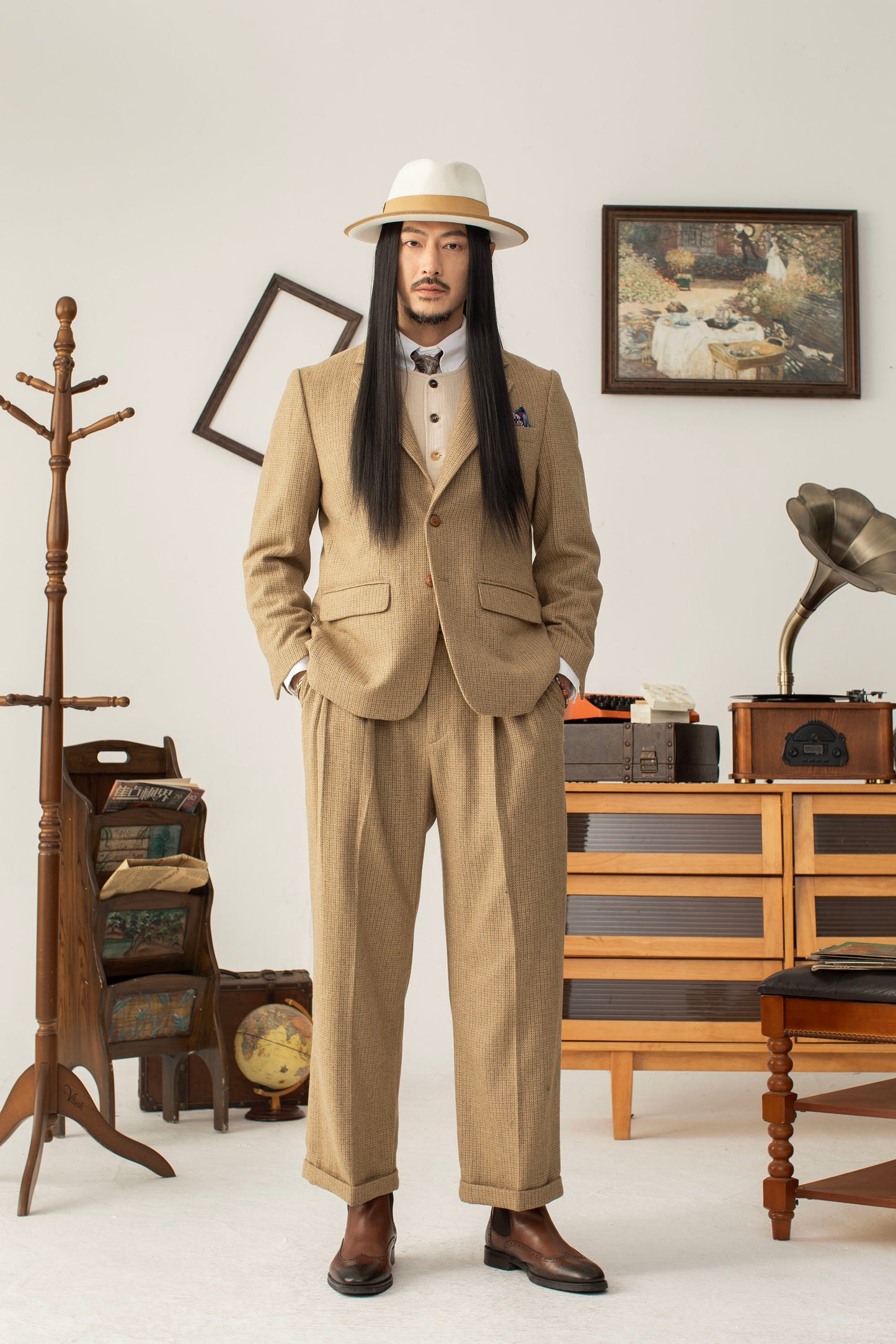 Waffle British retro wool suit jacket for men Business casual slim suit