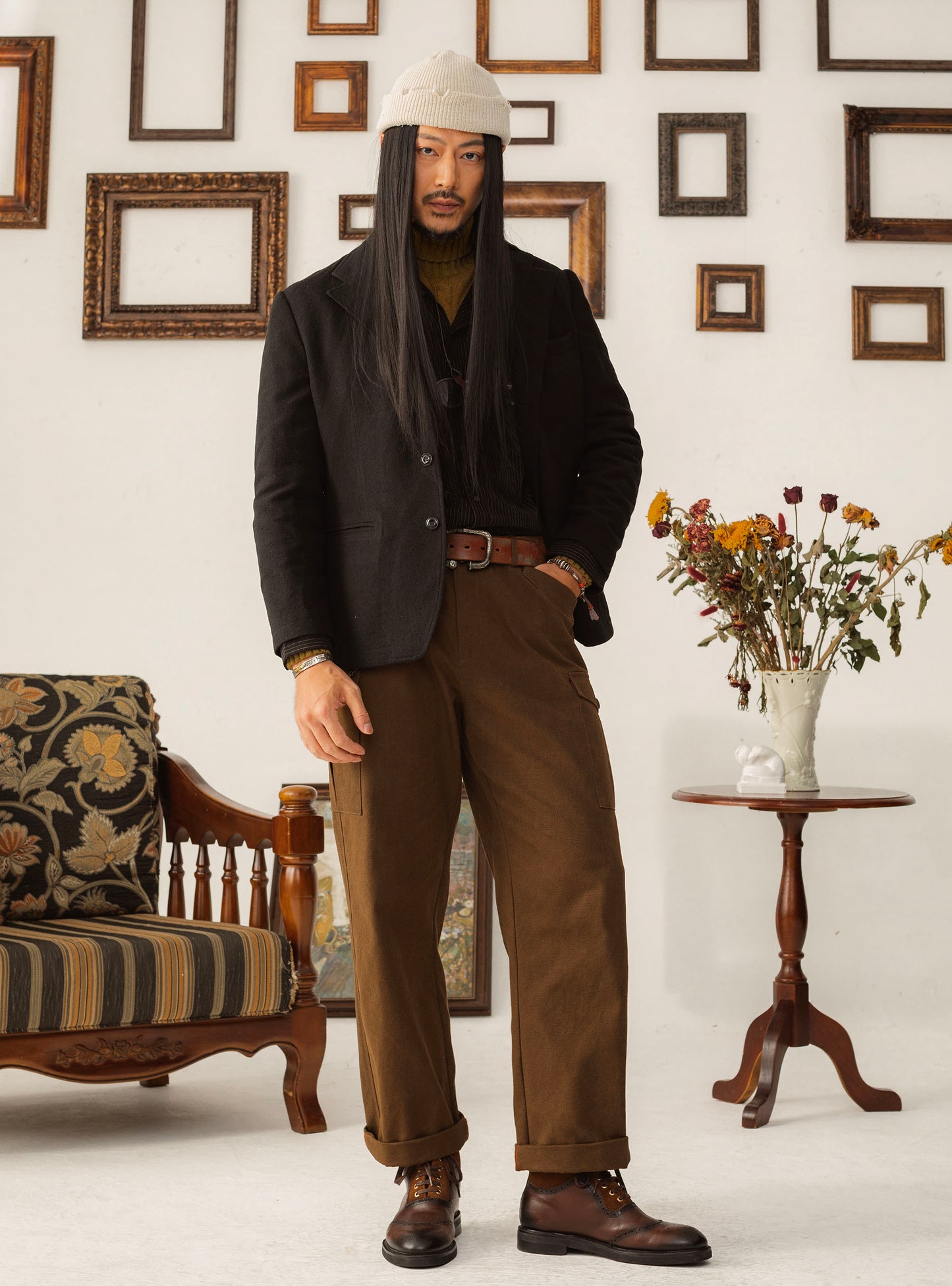 British style retro black suit jacket for men Winter woolen casual business formal wedding suit