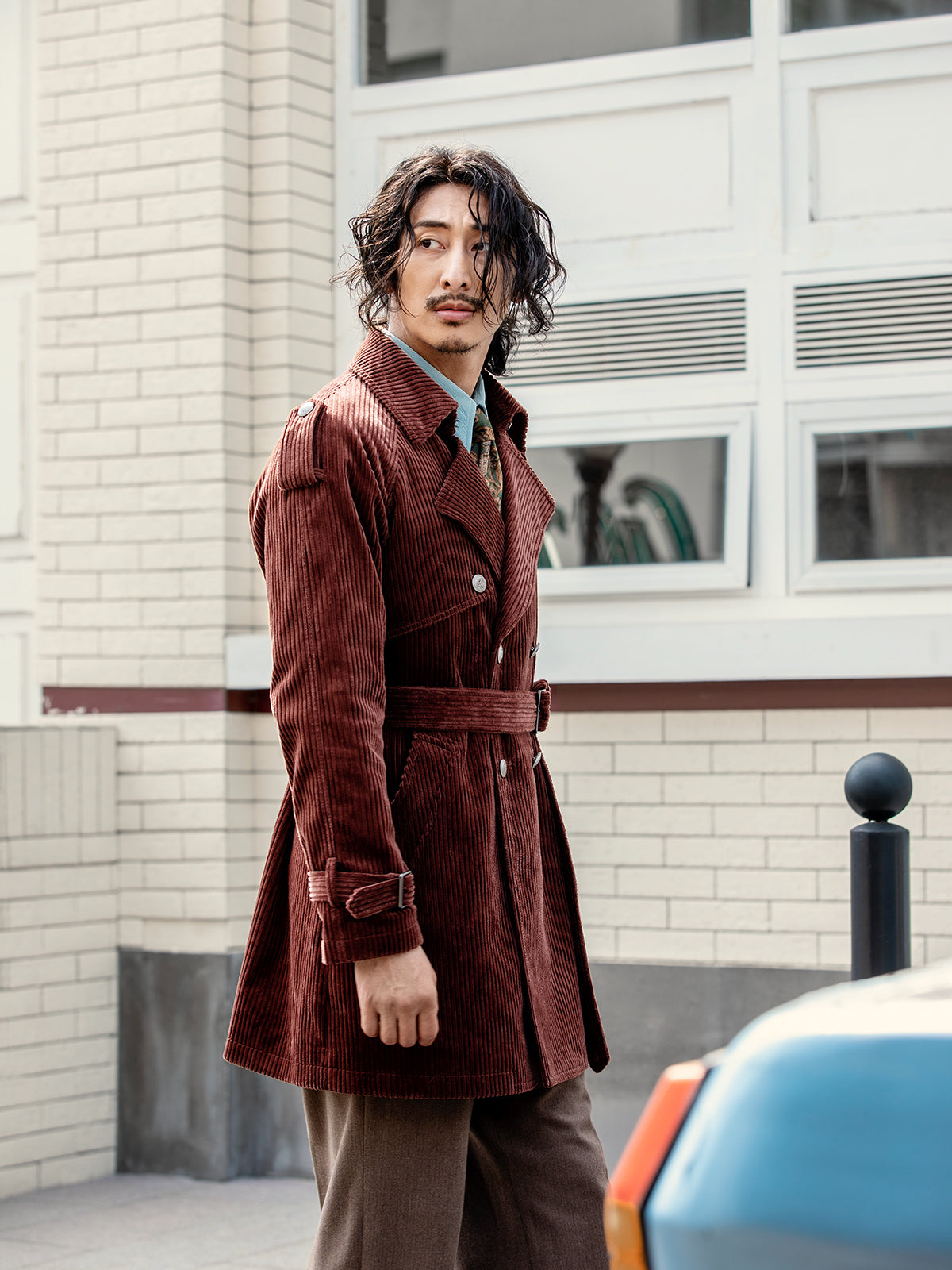 British style retro mid-length coat for men Winter corduroy casual loose trench coat