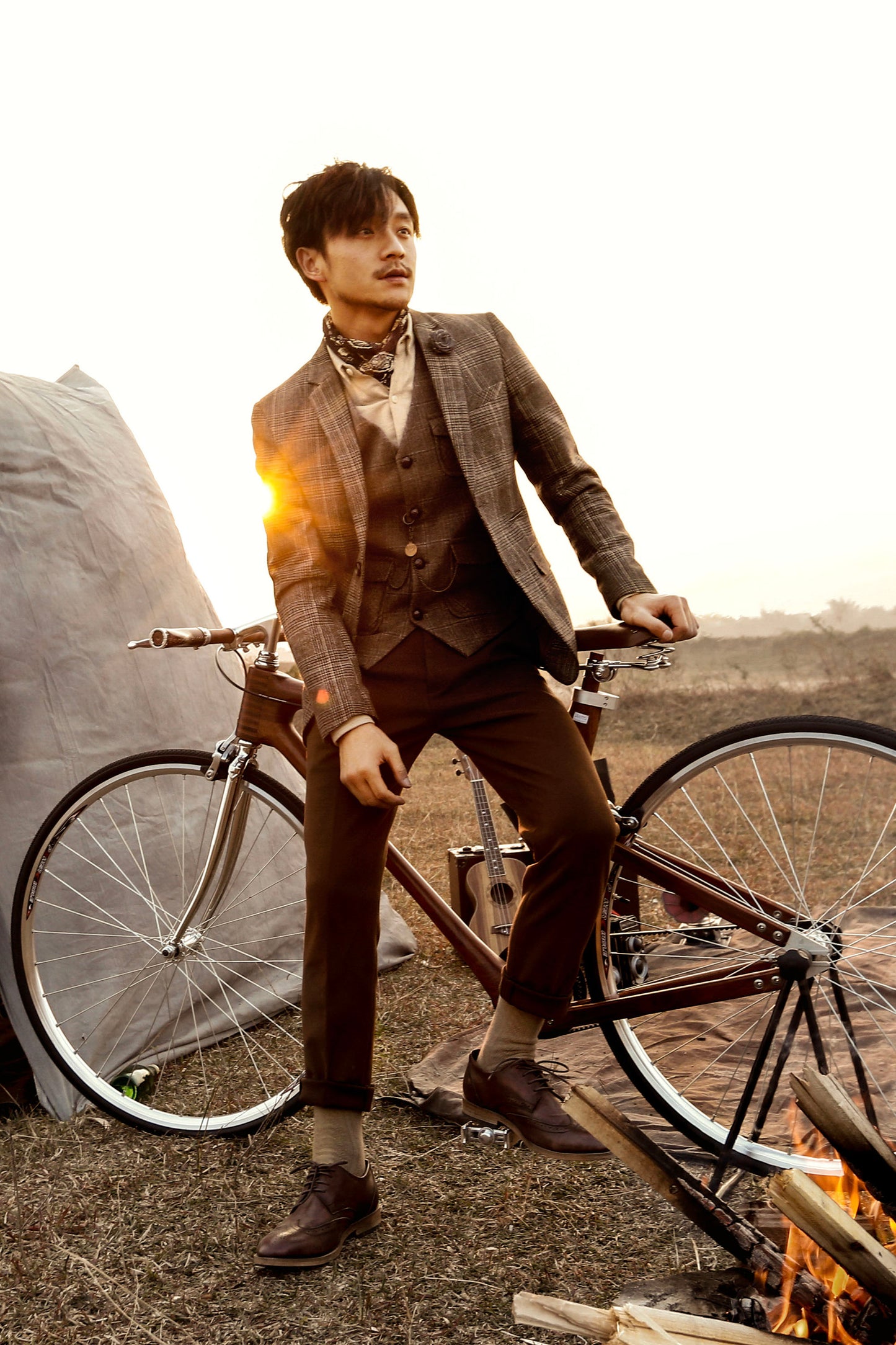 British style retro houndstooth men's suits autumn and winter handsome suits casual plaid suit jacket wedding dress