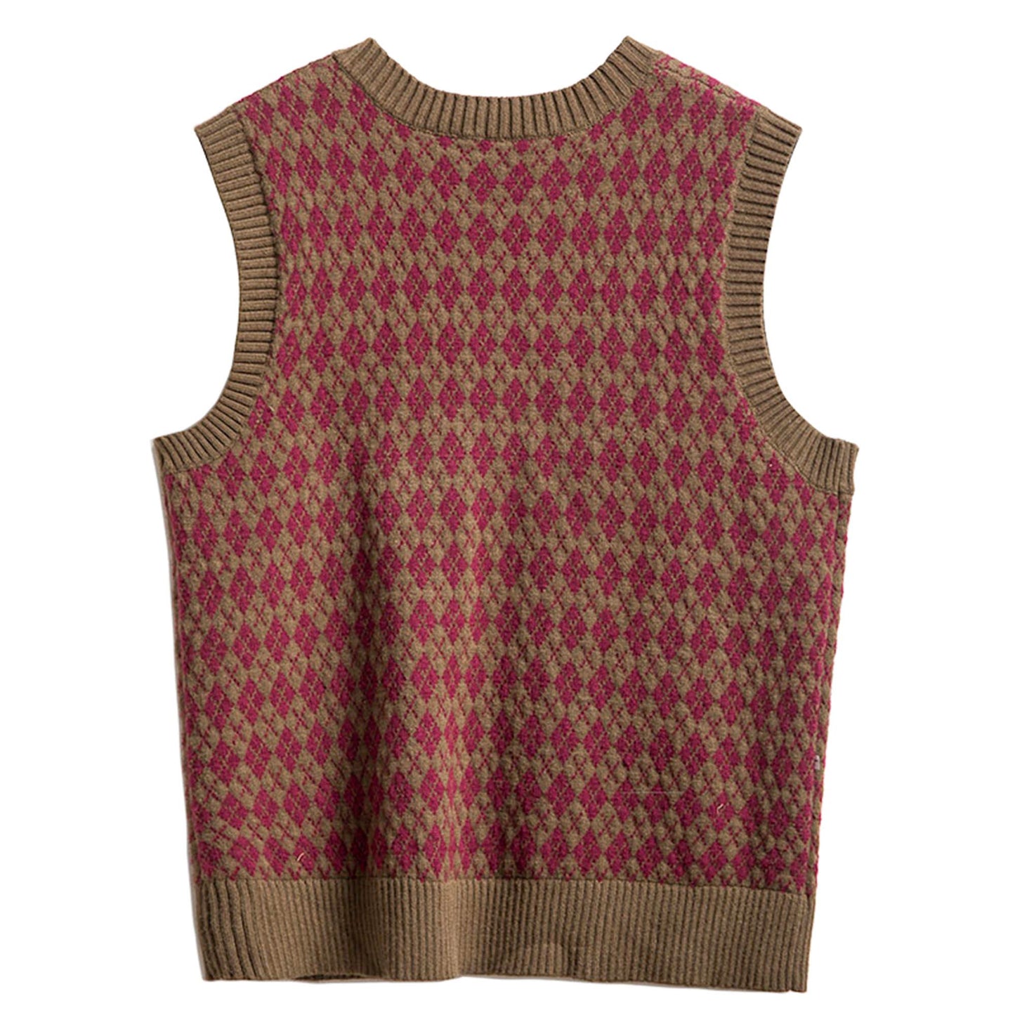 Men's retro style diamond-patterned sweater vest British vintage design knitted sweater wool vest
