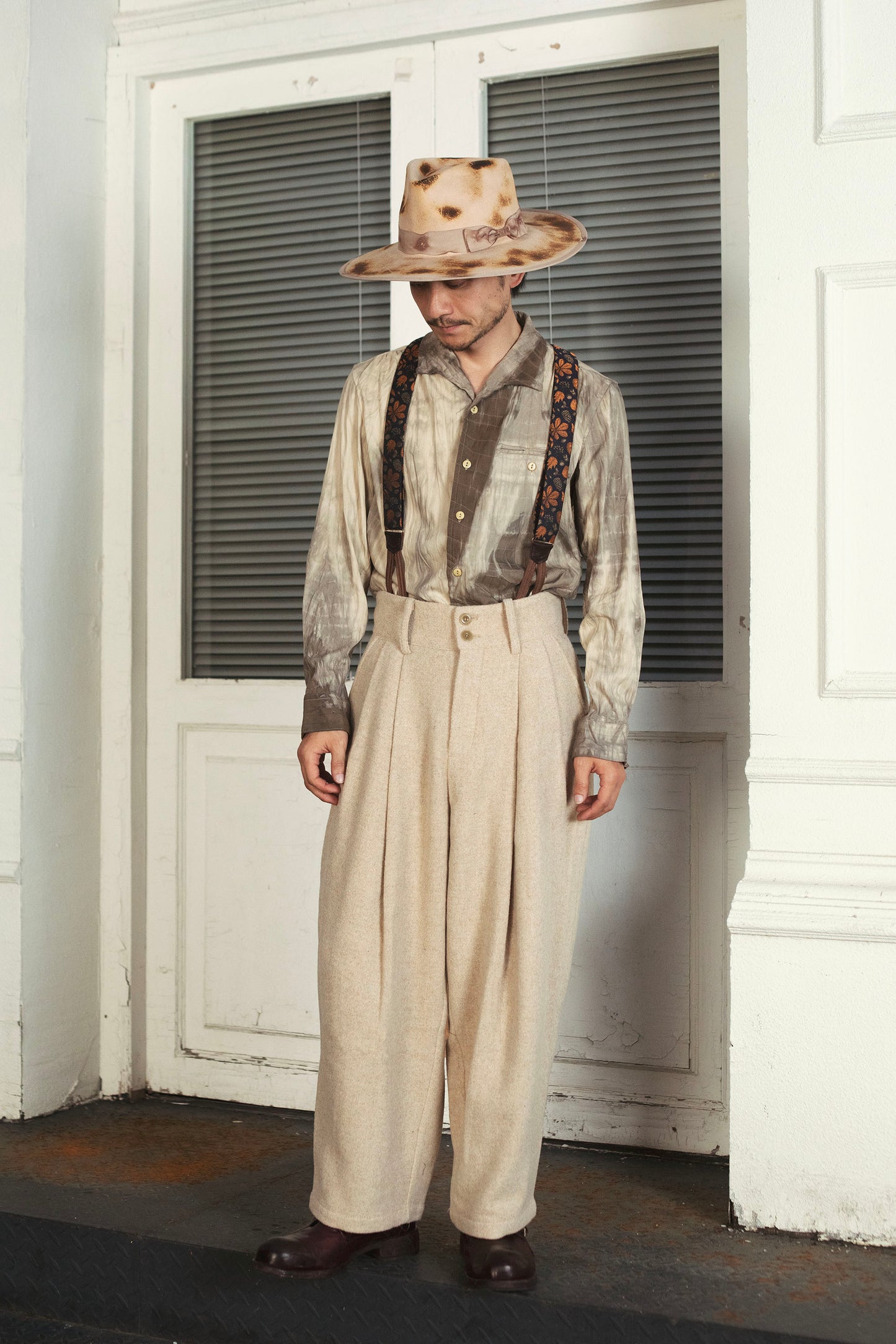 British retro wool high waist pants for men Business casual straight loose wool suit trousers