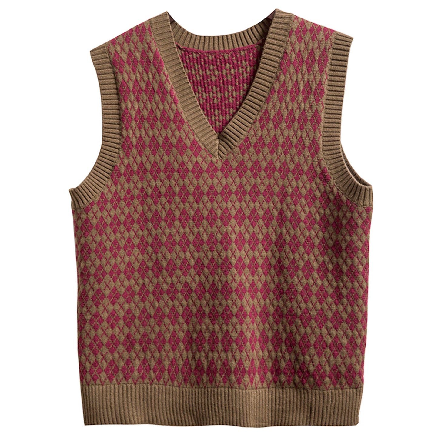 Men's retro style diamond-patterned sweater vest British vintage design knitted sweater wool vest