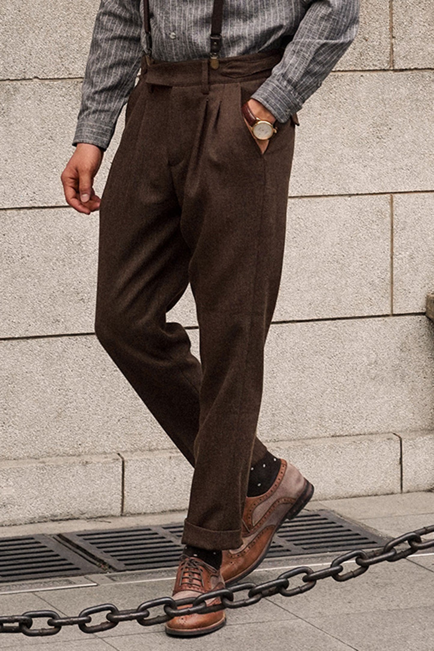 SOARIN original retro style Naples trousers men Italian autumn and winter drape casual slim fit nine-point trousers