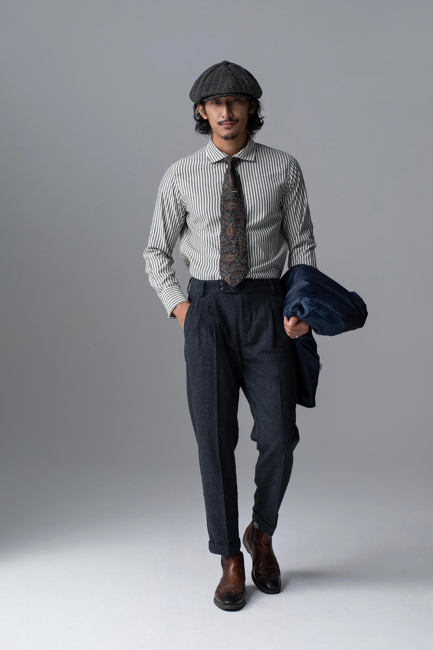 British retro style straight suit pants for men wool business casual slim fit tapered nine-point pants