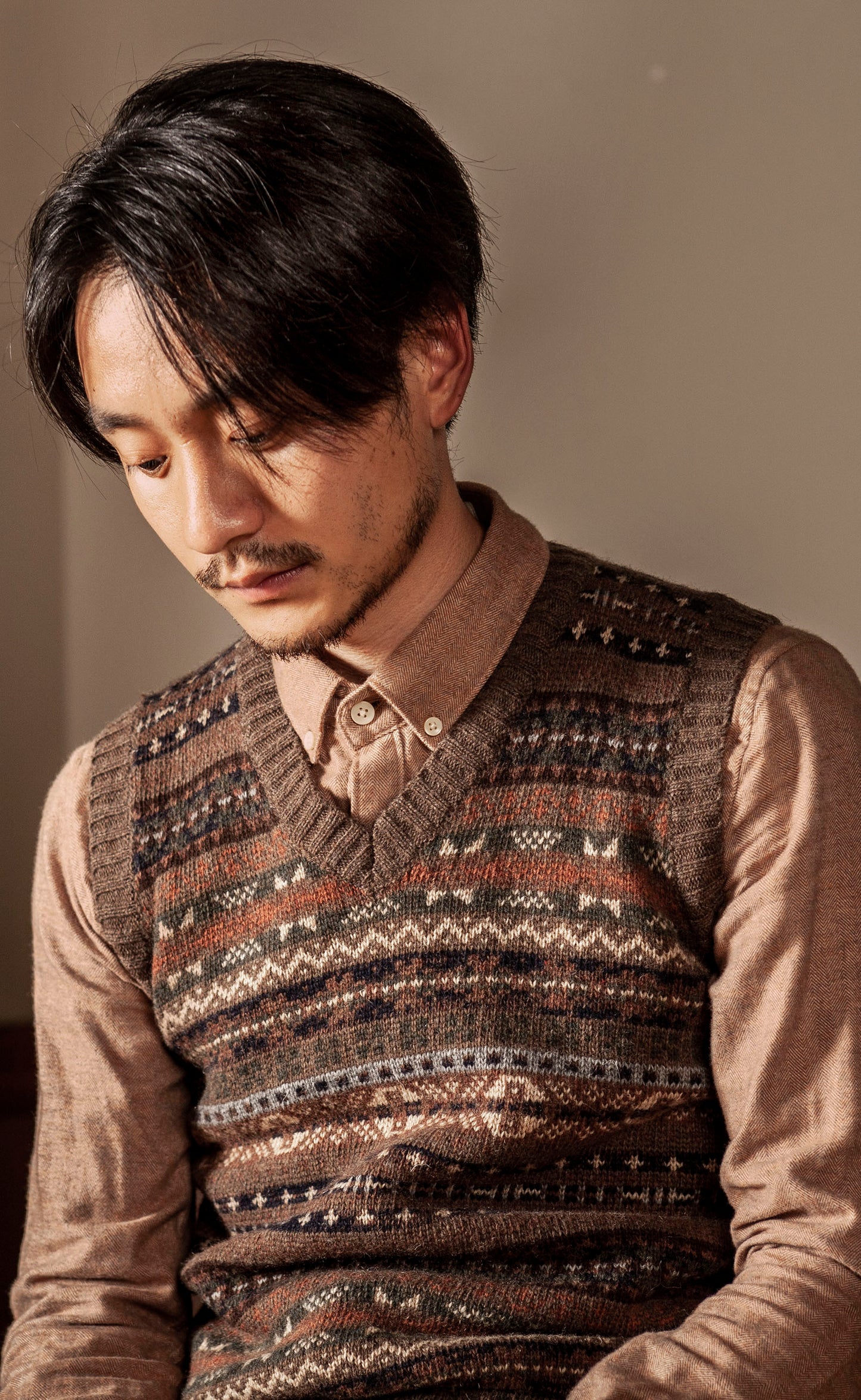 Vintage style Fair Isle sweater vest for men British vintage style V-neck wool sweater vest