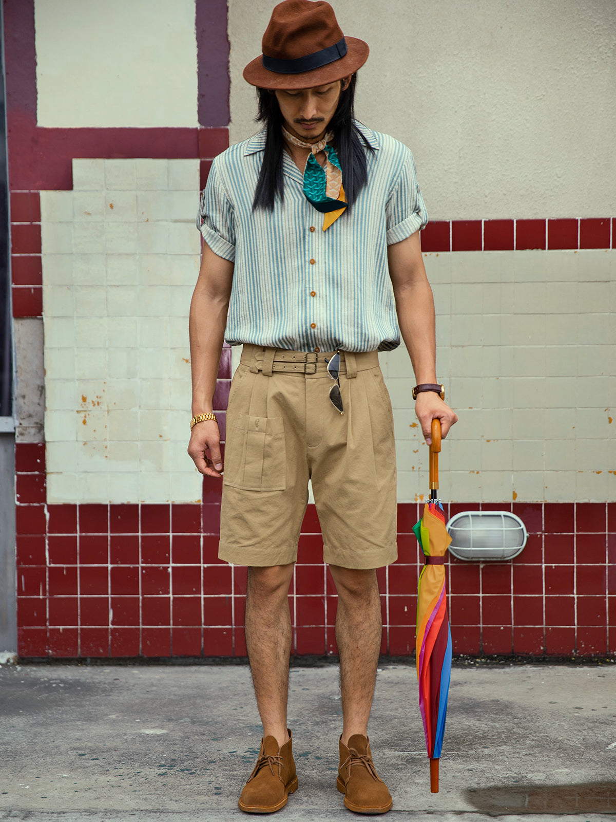 American retro style workwear style shorts men's Ami Khaki Gurga casual loose riding pants